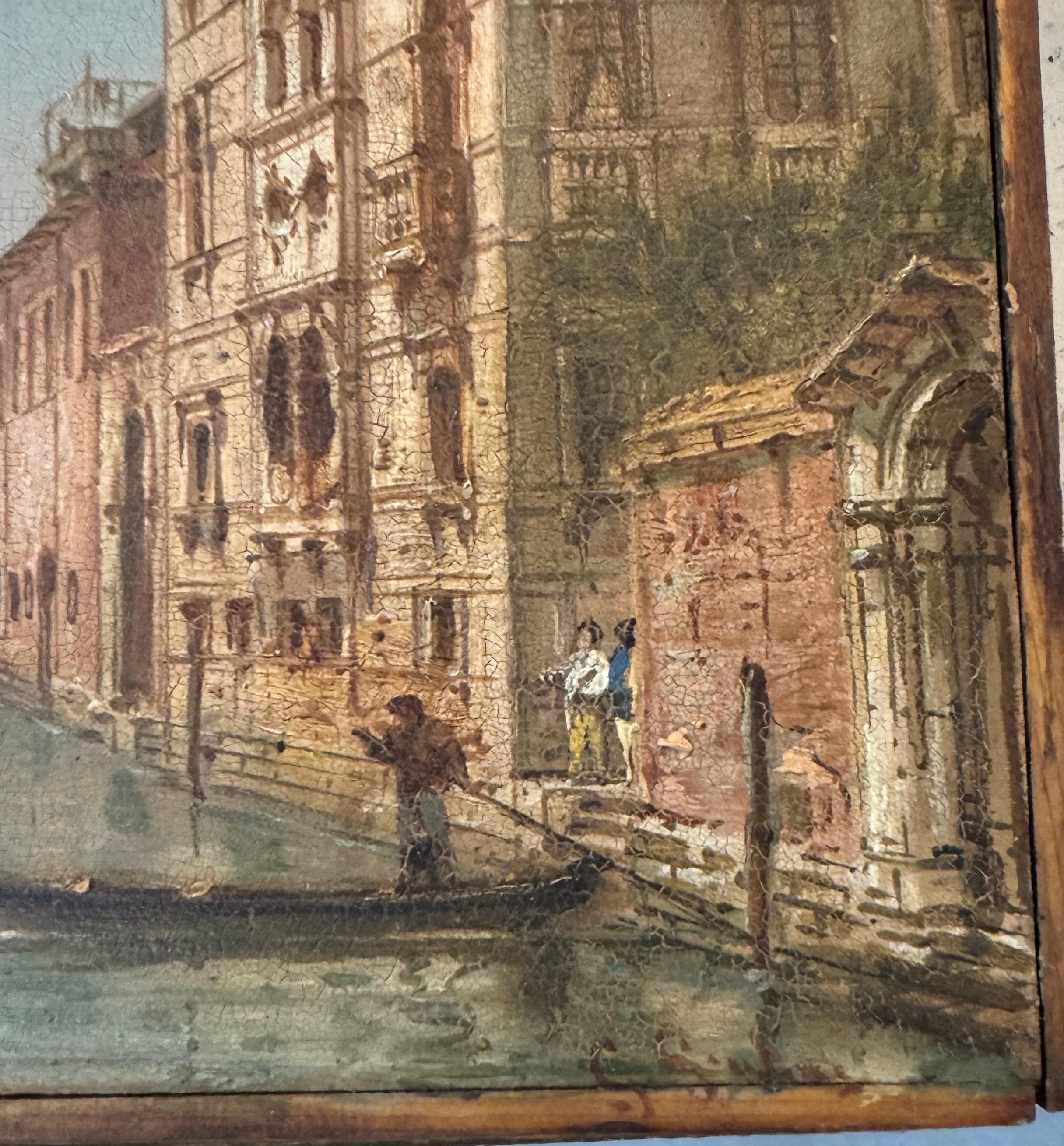 Antique Belle Epoque Italian GRAND CANAL Venetian Painting For Sale 6
