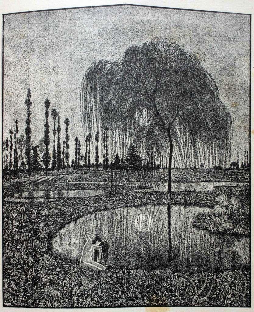 Specchio (Mirror) - gravure sur bois originale sur papier de G.Guerrini - début du XXe siècle