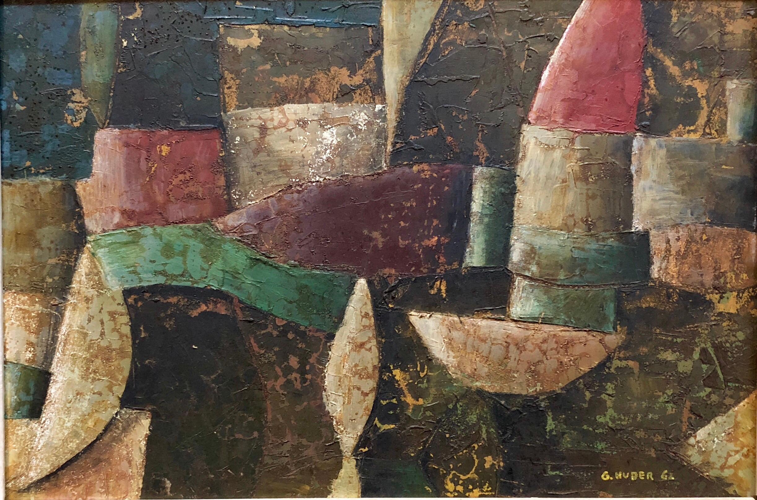 Giovanni Huber Abstract Painting - 1960s Italian Futurist Abstract Oil Painting