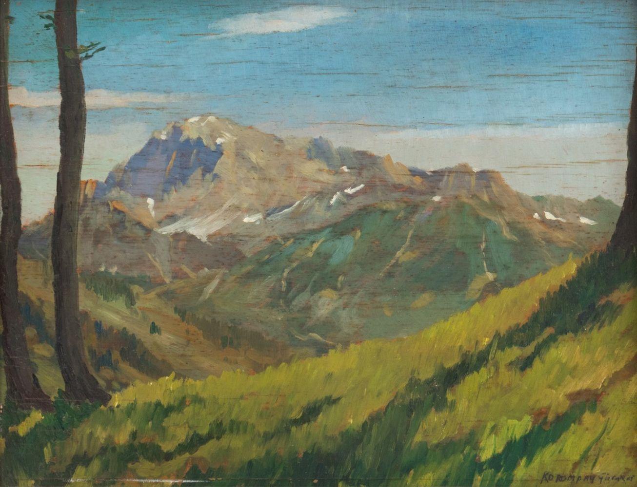 Scène de paysage montagneux - Painting de Giovanni Korompay
