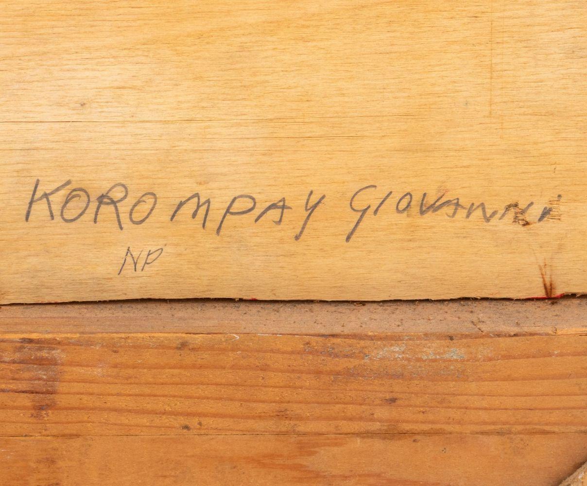 Giovanni Korompay (italien, 1904-1988), Scène de paysage montagneux, huile sur carton, signée en bas à droite et au verso, cadre en bois argenté. Image : 14