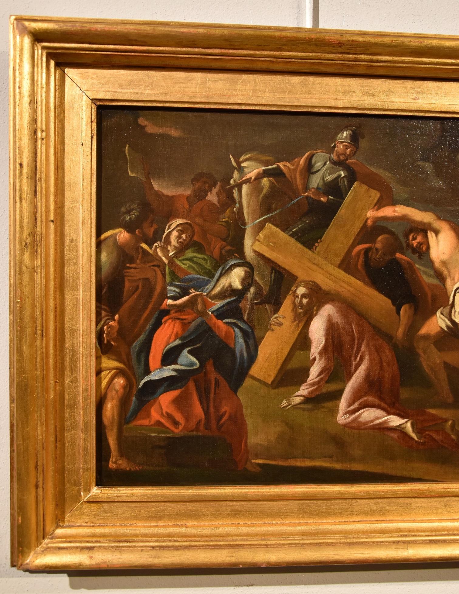 Peinture à l'huile sur toile de Calvary Jesus Lanfranco, maître d'Oòld, Art italien du XVIIe siècle - Marron Landscape Painting par Giovanni Lanfranco (Terenzo, 1582 - Rome, 1647)