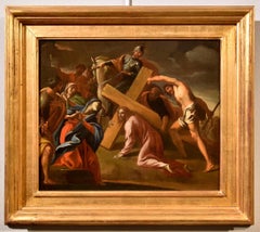 Vintage Calvary Jesus Lanfranco Paint Oil on canvas Oòld master 17th Century Italian Art