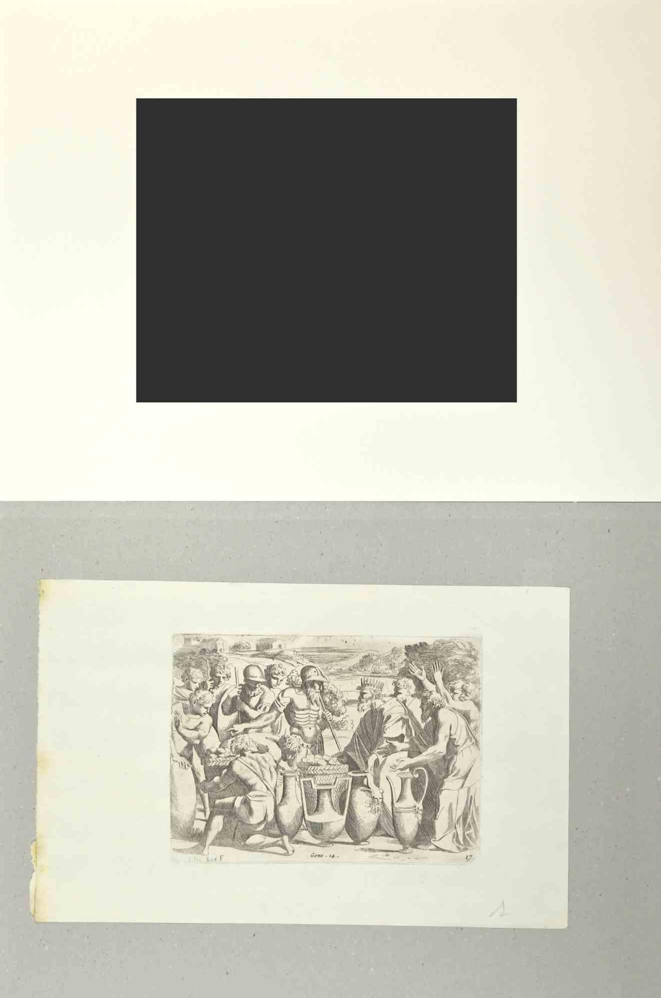 Genesis 14 - Histoire du Testament ancien - eau-forte de Giovanni Lanfranco - 1607 - Print de Giovanni Lanfranco (Terenzo, 1582 - Rome, 1647)