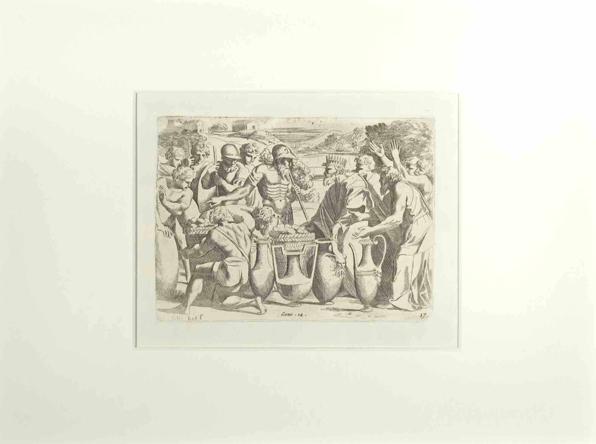 Giovanni Lanfranco (Terenzo, 1582 - Rome, 1647) Figurative Print - Genesis 14 - Old Testament Story - Etching by Giovanni Lanfranco - 1607
