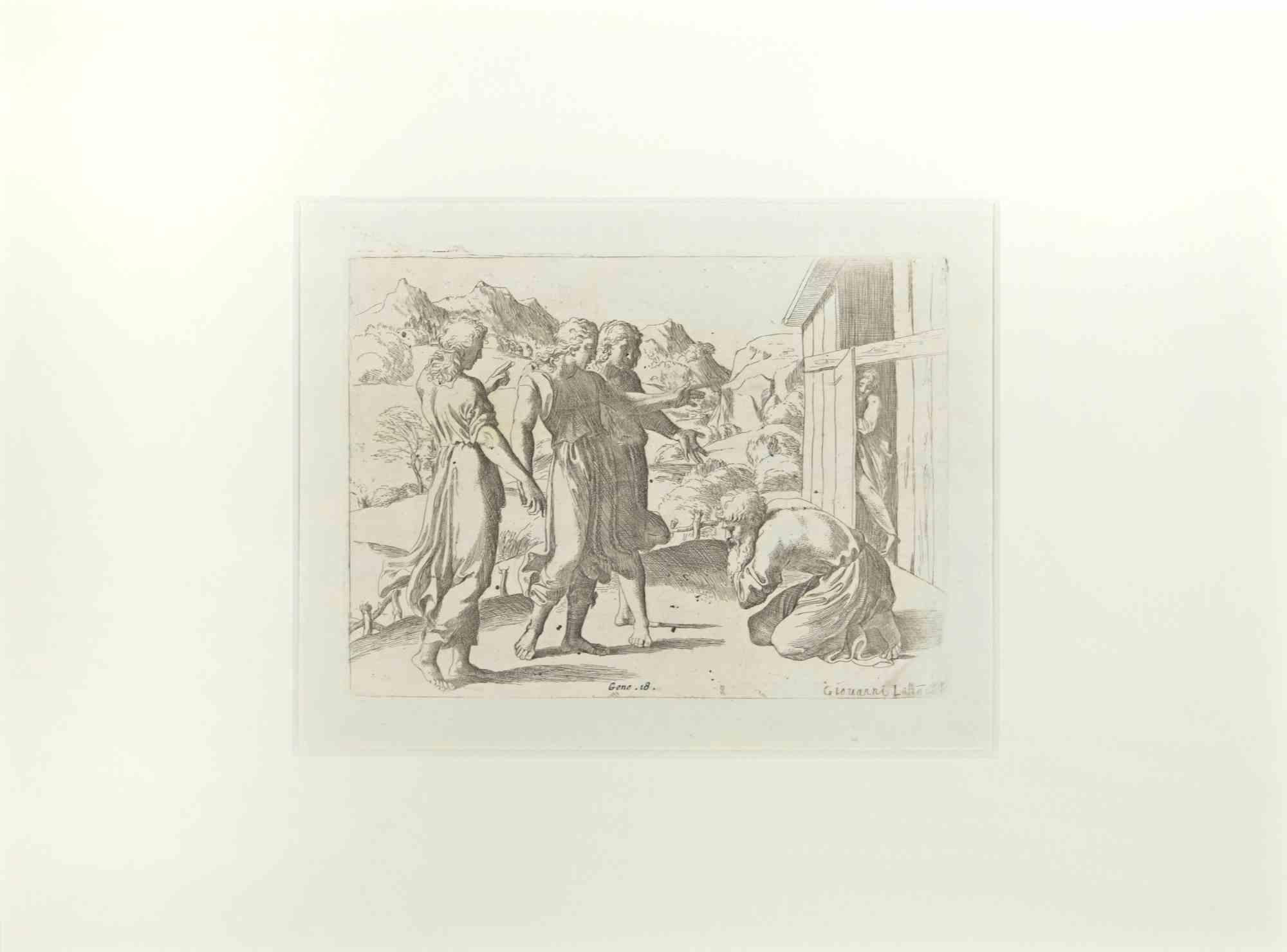 Figurative Print Giovanni Lanfranco (Terenzo, 1582 - Rome, 1647) - Genesis 18 - Histoire du Testament ancien - gravure de Giovanni Lanfranco - 1607