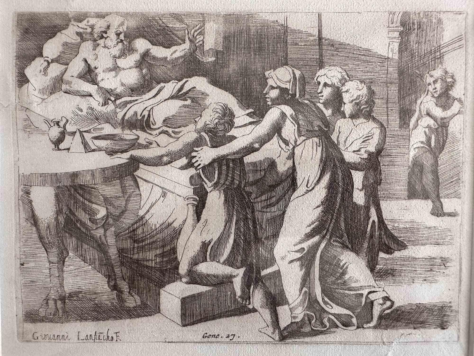 Giovanni Lanfranco (Terenzo, 1582 - Rome, 1647) Figurative Print - Genesis 27 - Old Testament Story - Etching by Giovanni Lanfranco - 1607