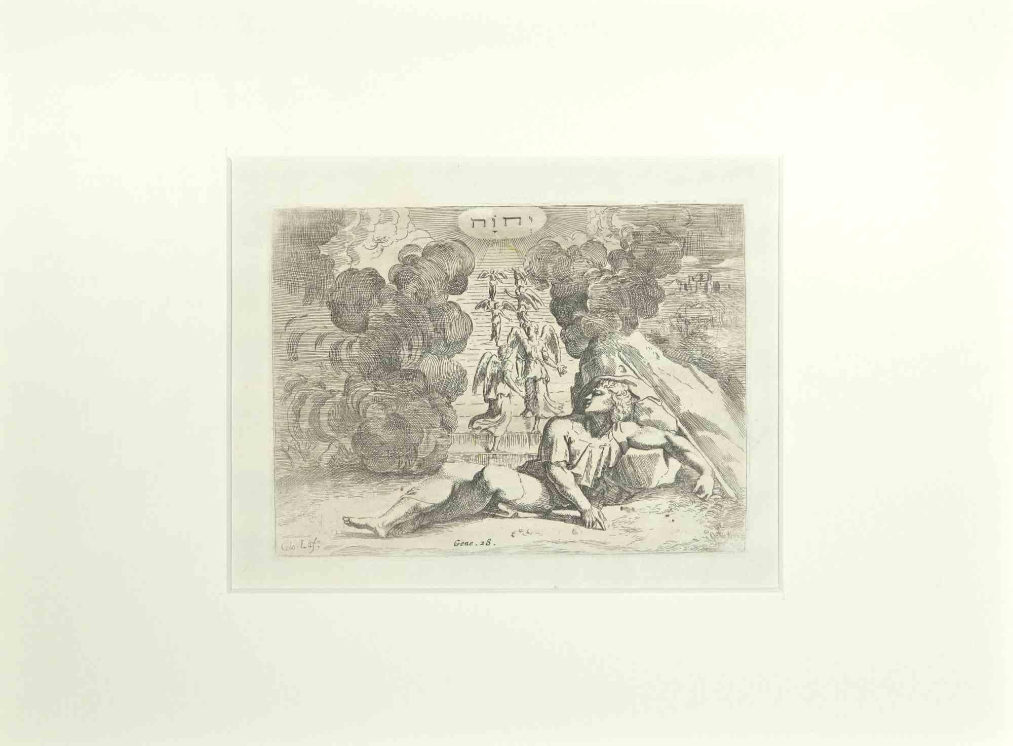 Giovanni Lanfranco (Terenzo, 1582 - Rome, 1647) Figurative Print - Genesis 28 - Old Testament Story - Etching by Giovanni Lanfranco - 1607