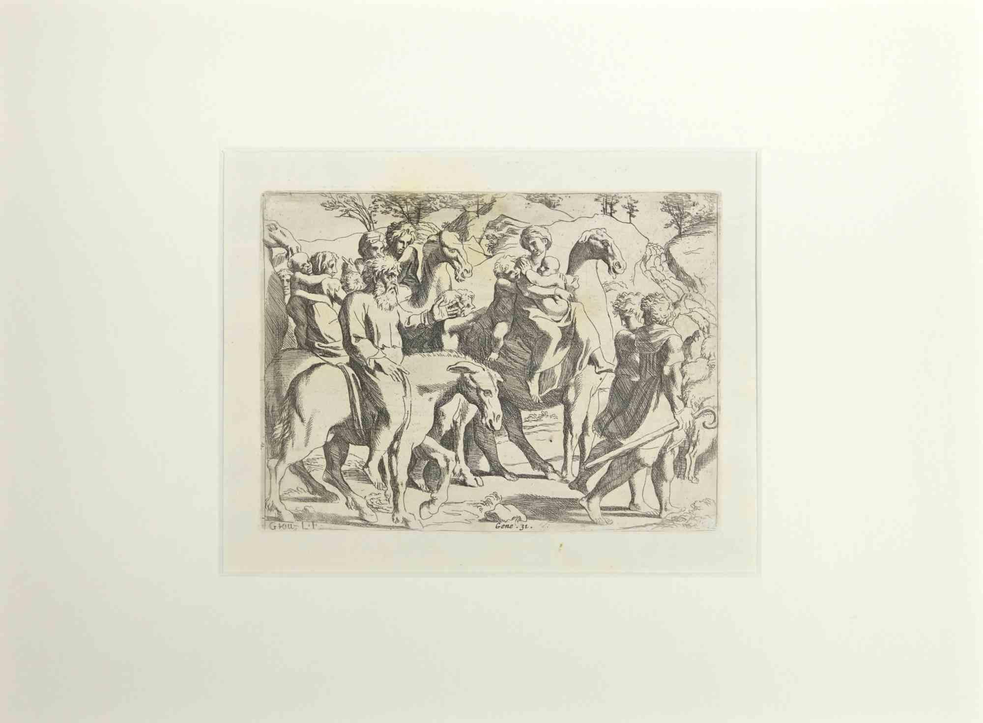 Figurative Print Giovanni Lanfranco (Terenzo, 1582 - Rome, 1647) - Genesis 31 - Histoire du Testament ancien - eau-forte de Giovanni Lanfranco - 1607