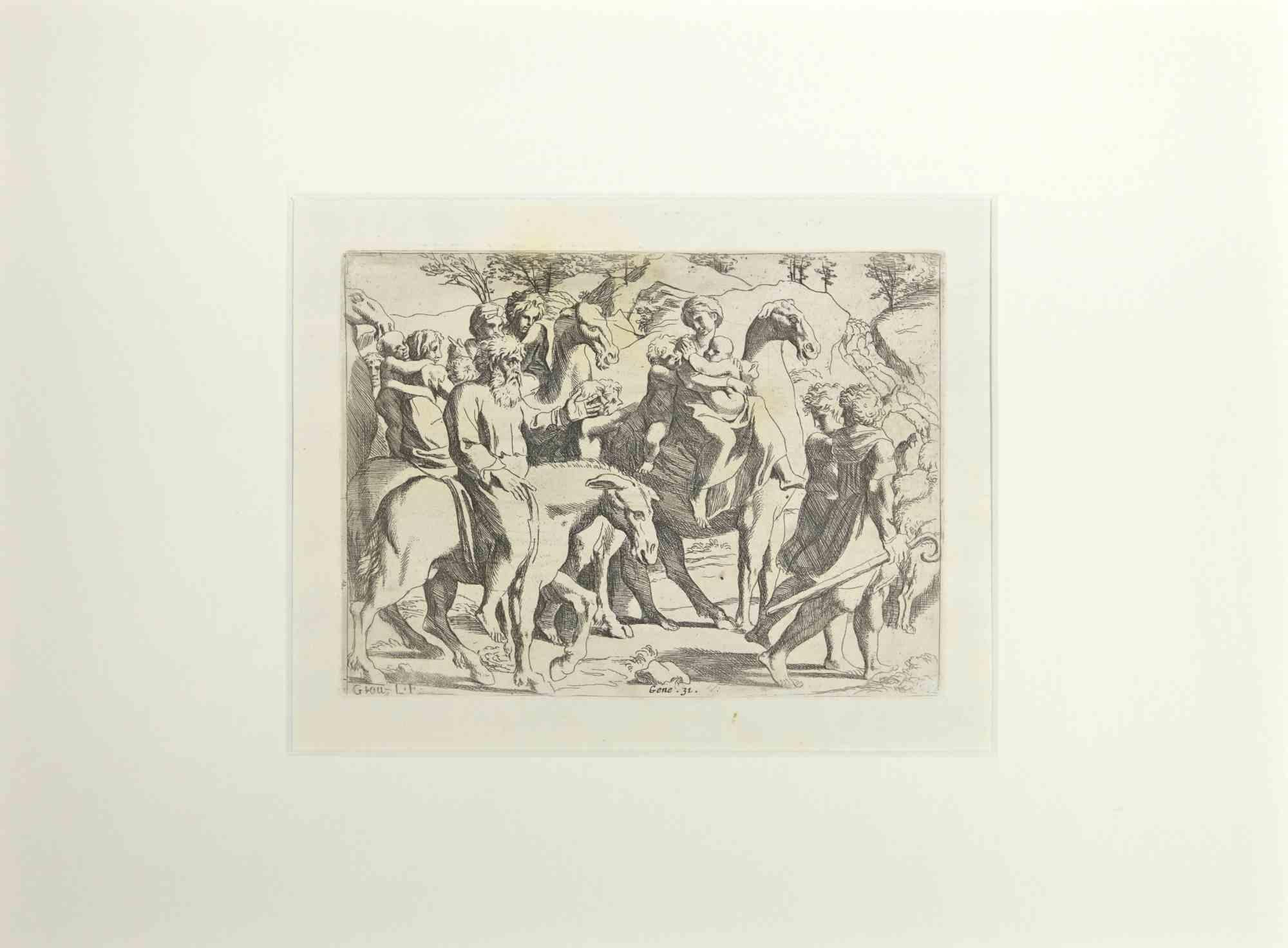 Genesis 32 - Old Testament Story - Etching by Giovanni Lanfranco - 1607s - Print by Giovanni Lanfranco (Terenzo, 1582 - Rome, 1647)