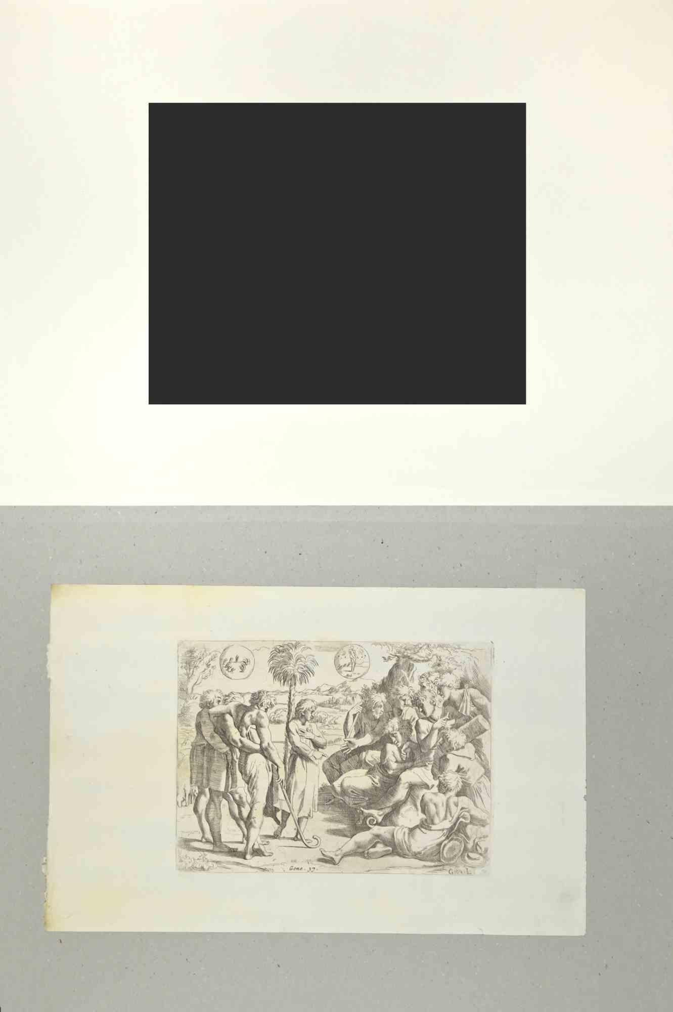 Genesis 37 – Die Geschichte des Alten Testaments – Radierung von Giovanni Lanfranco – 1607 – Print von Giovanni Lanfranco (Terenzo, 1582 - Rome, 1647)