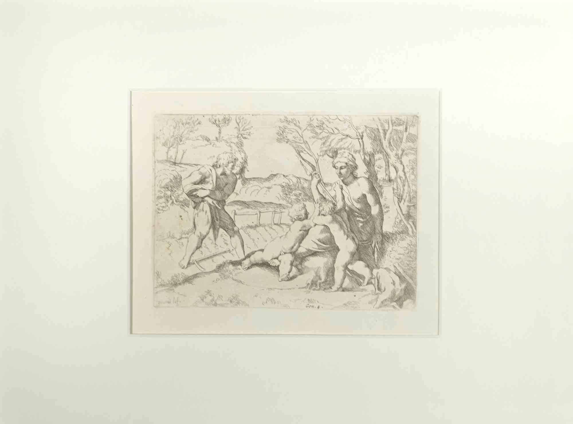 Figurative Print Giovanni Lanfranco (Terenzo, 1582 - Rome, 1647) - L'histoire du Testament ancien 4 - eau-forte de Giovanni Lanfranco - 1607