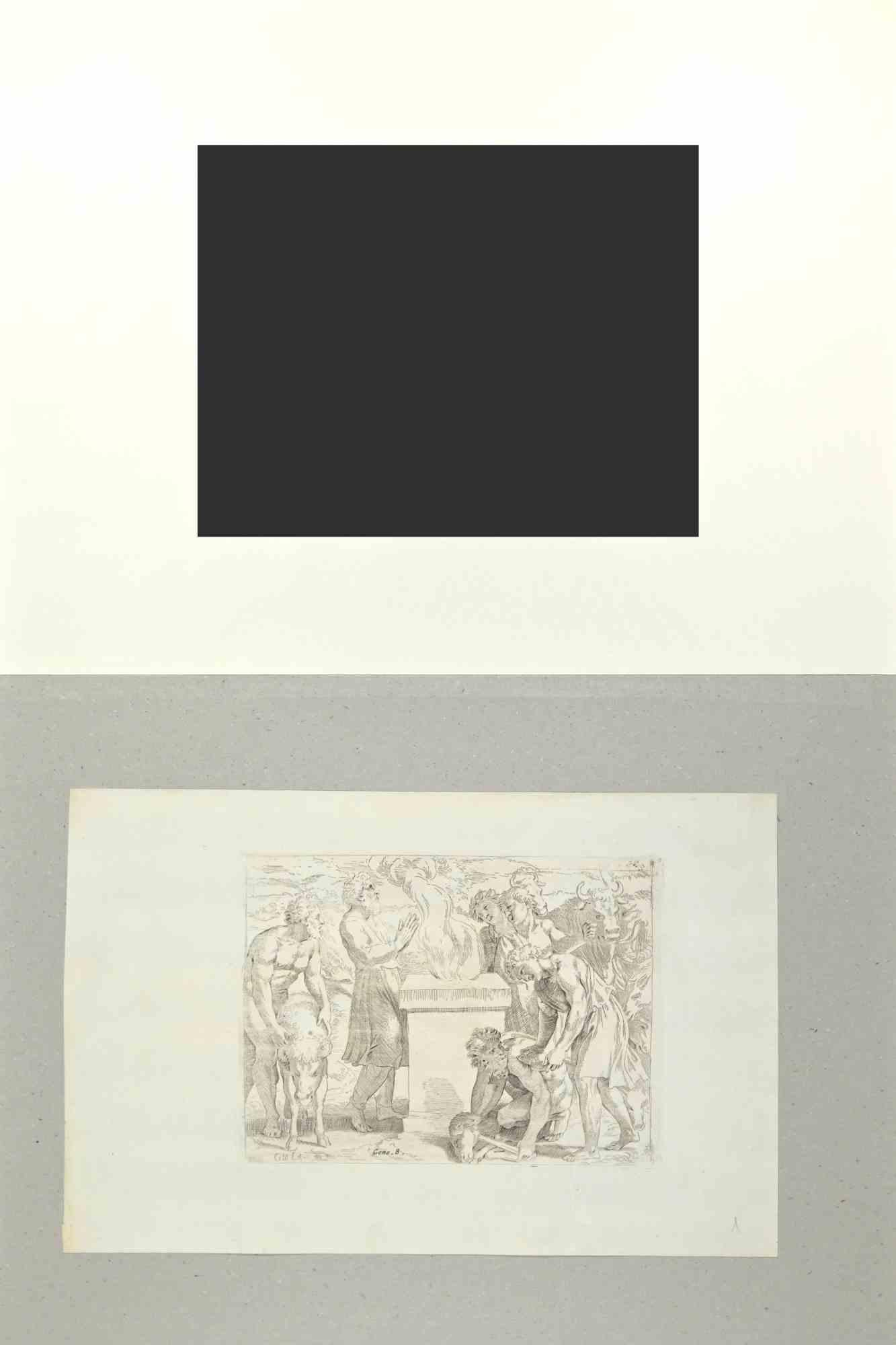 Genesis 5 - Histoire du Testament ancien - eau-forte de Giovanni Lanfranco - 1607 - Print de Giovanni Lanfranco (Terenzo, 1582 - Rome, 1647)