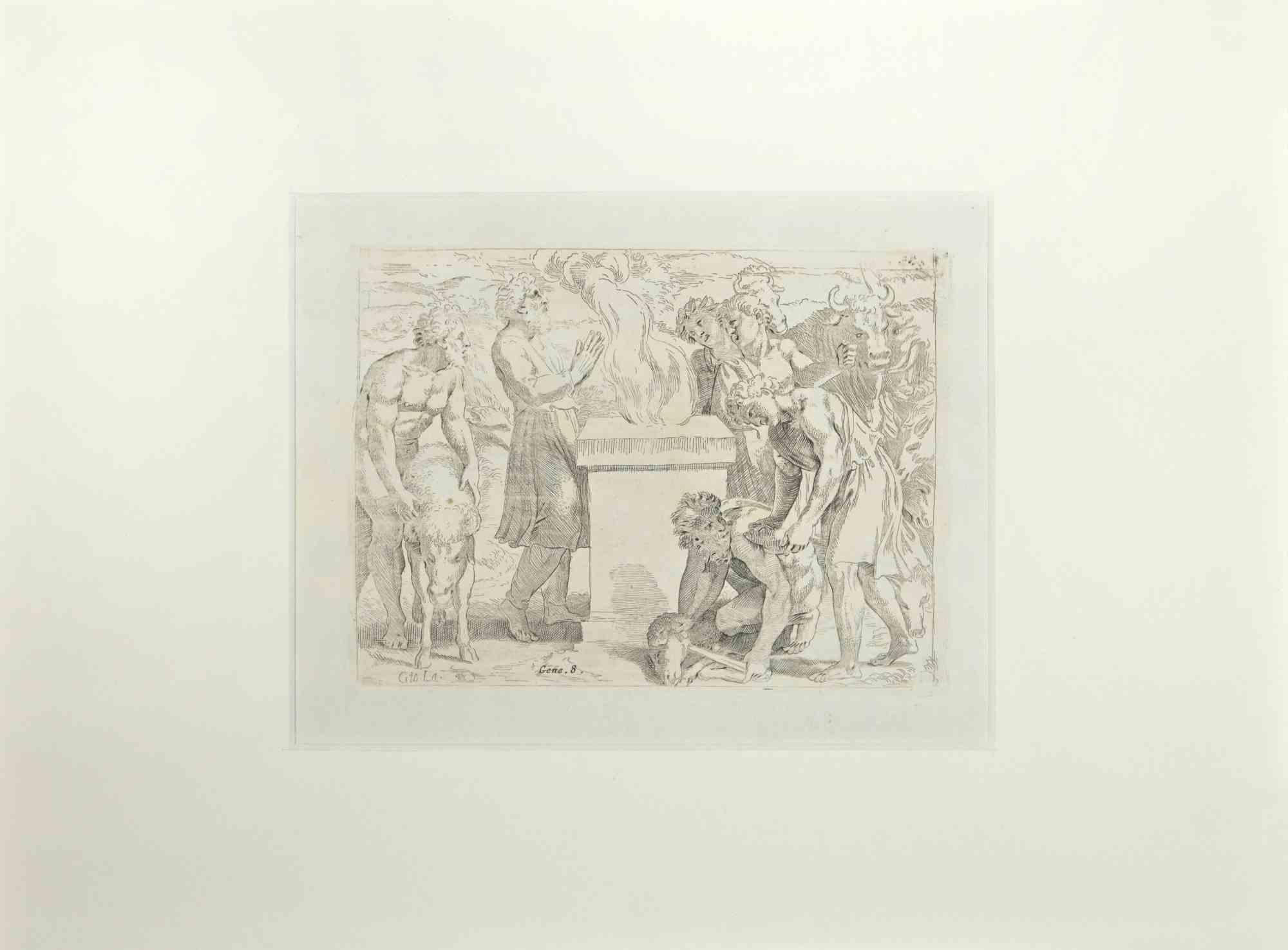 Giovanni Lanfranco (Terenzo, 1582 - Rome, 1647) Figurative Print – Genesis 5 – Die Geschichte des Alten Testaments – Radierung von Giovanni Lanfranco – 1607