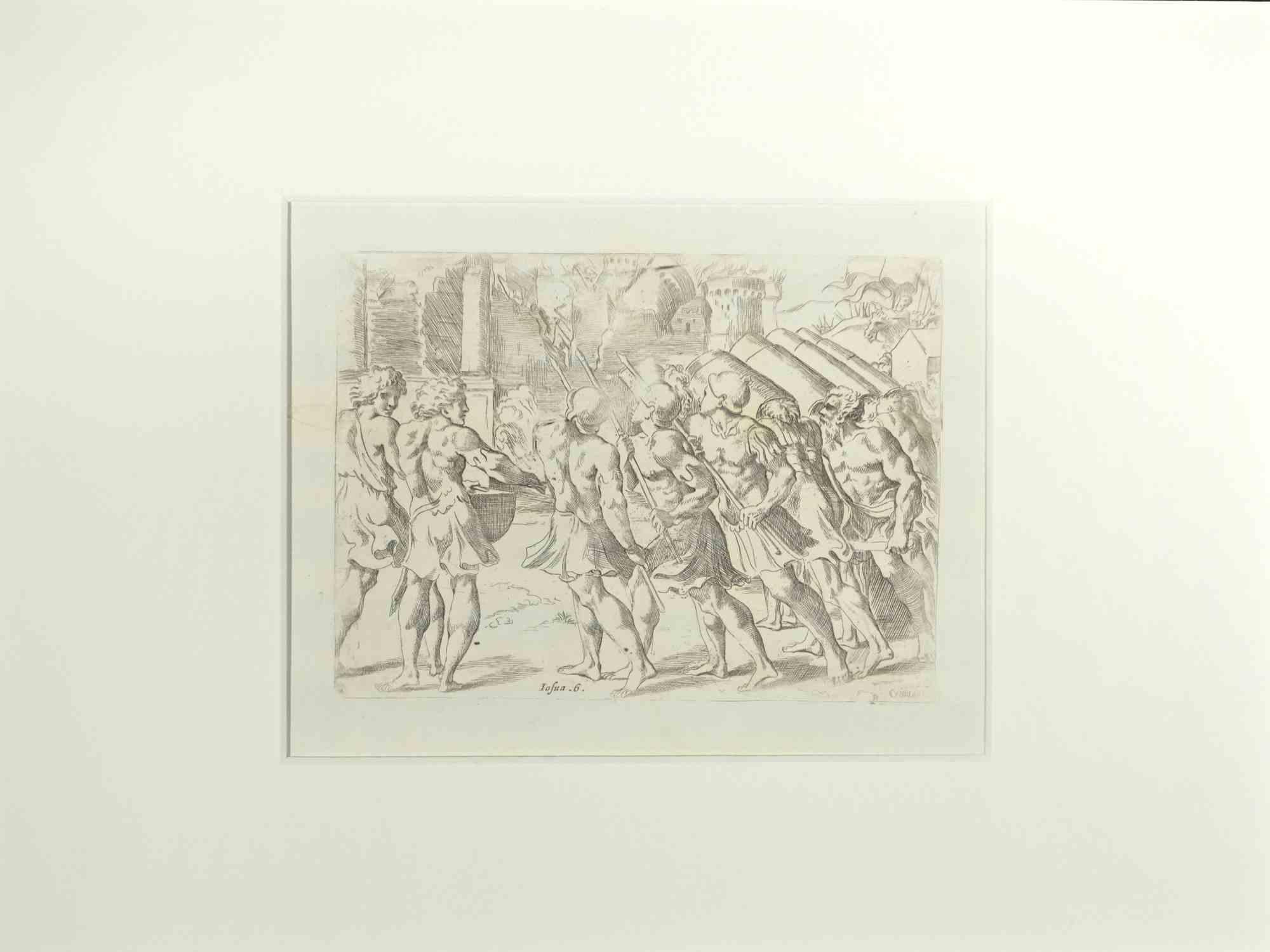 Figurative Print Giovanni Lanfranco (Terenzo, 1582 - Rome, 1647) - Giosuè 6 - Histoire de l'Ancien Testament - Gravure de Giovanni Lanfranco - 1607s