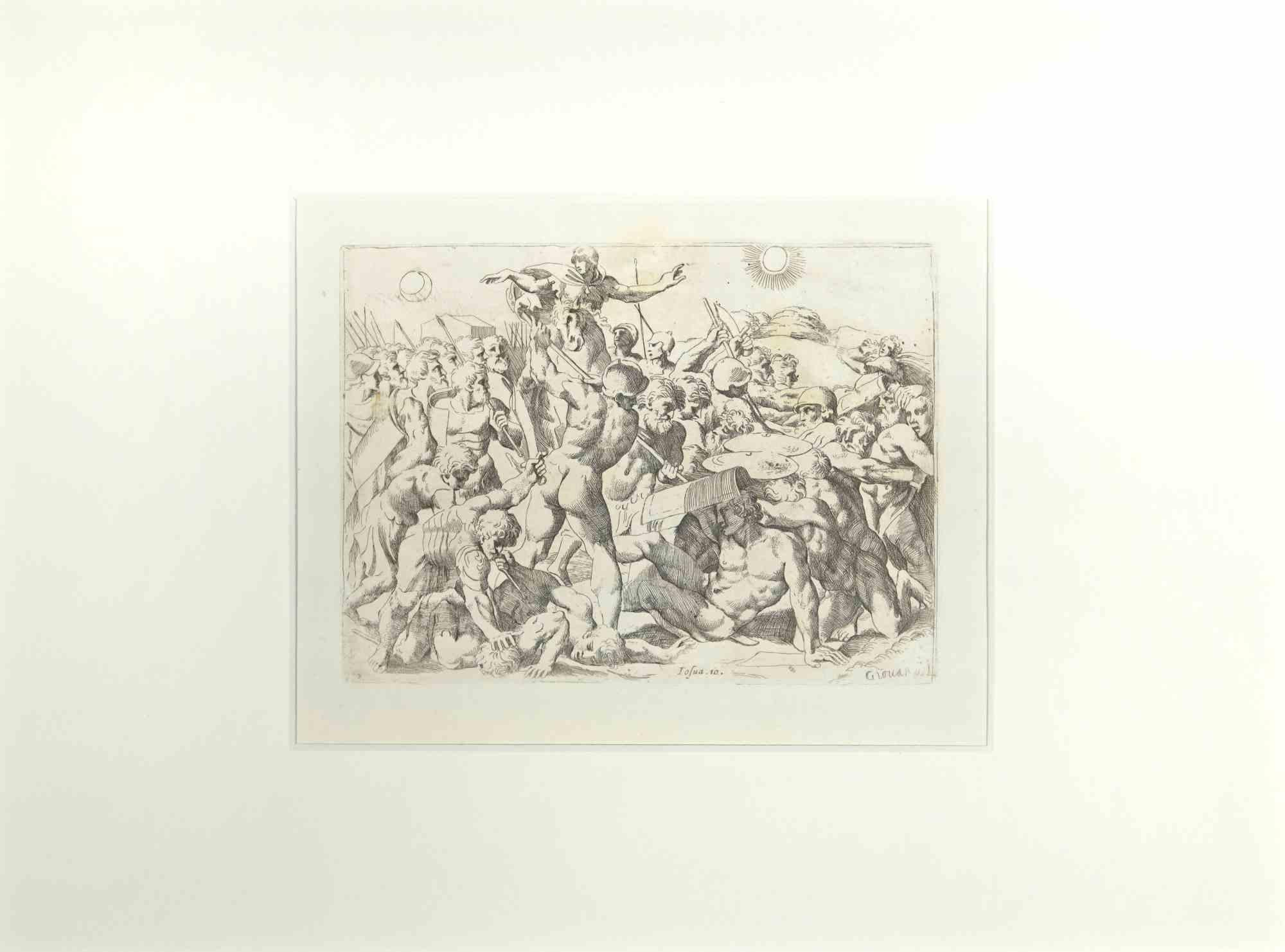 Figurative Print Giovanni Lanfranco (Terenzo, 1582 - Rome, 1647) - Joshua 10 - Histoire du Testament ancien - gravure de Giovanni Lanfranco - 1607