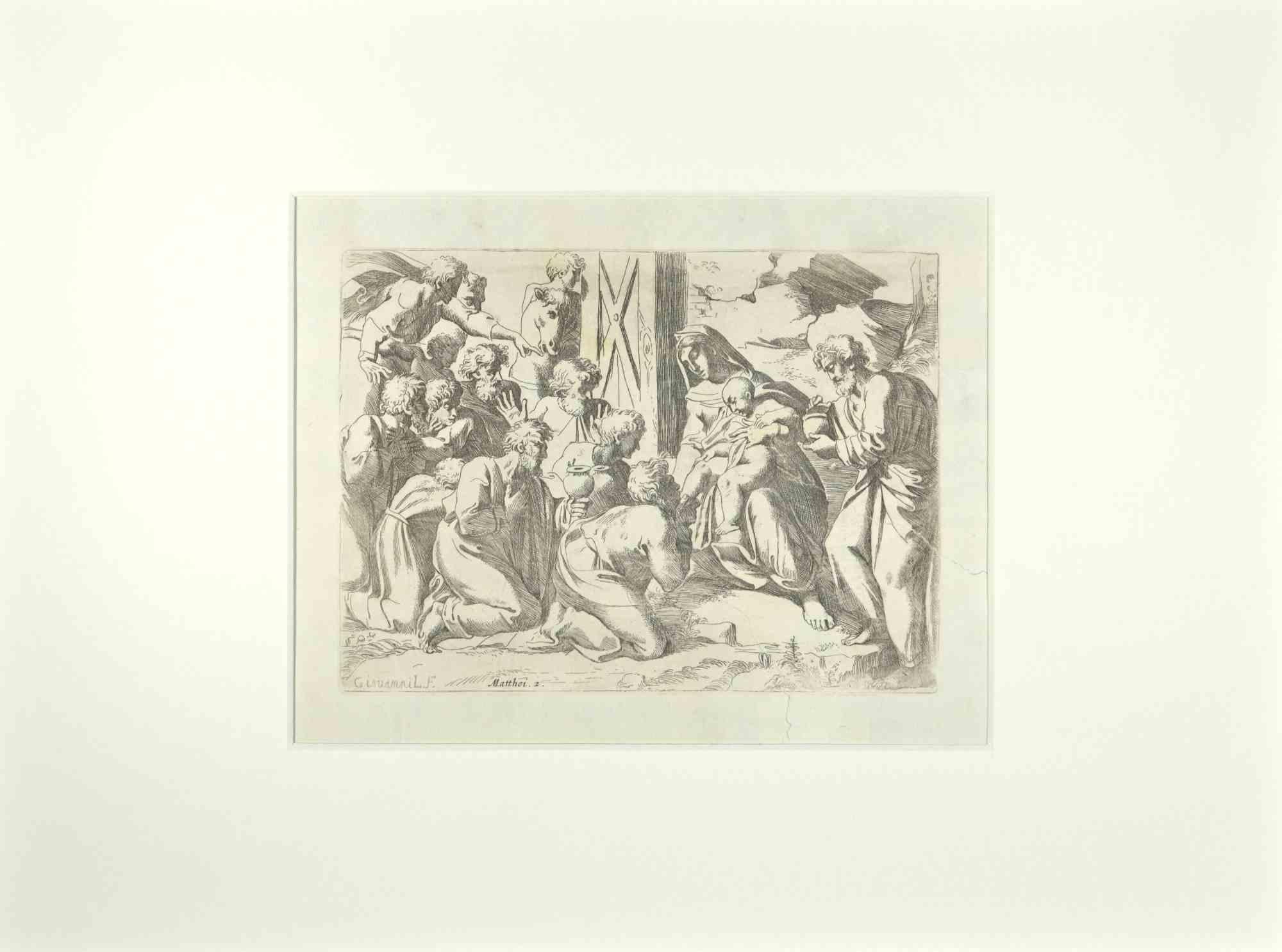 Giovanni Lanfranco (Terenzo, 1582 - Rome, 1647) Figurative Print - Matthei 2 - Old Testament Story - Etching by Giovanni Lanfranco - 1607