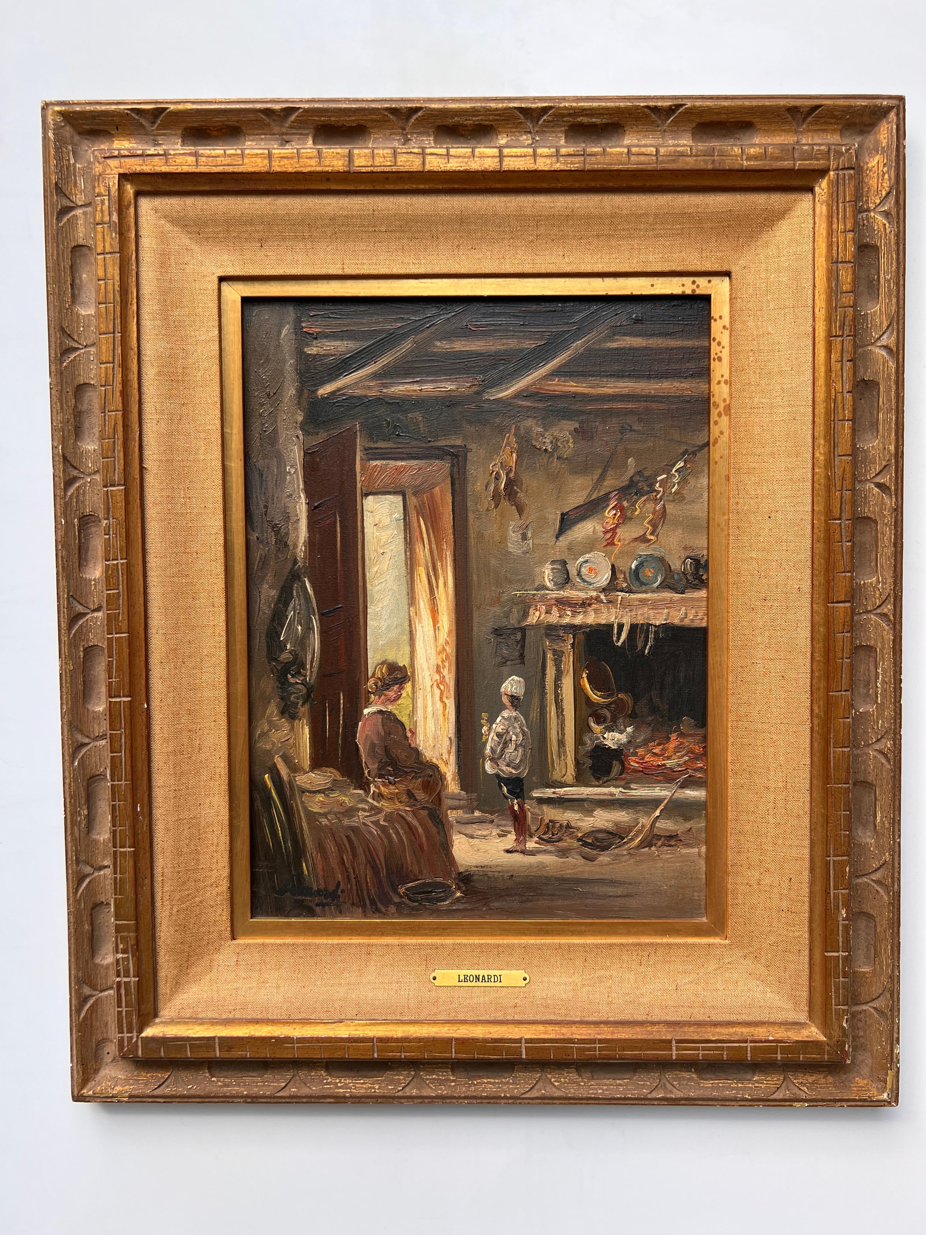 Italian Artist Giovanni Leonardi (1876 -1957) Antique oil painting on canvas 1