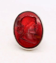 Giovanni & Luigi Pichler 1790 Oval Intaglio Carved In Amber Mounted in 18Kt Ring