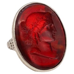 Giovanni & Luigi Pichler 1790 Oval Intaglio Carved In Amber Mounted in 18Kt Ring
