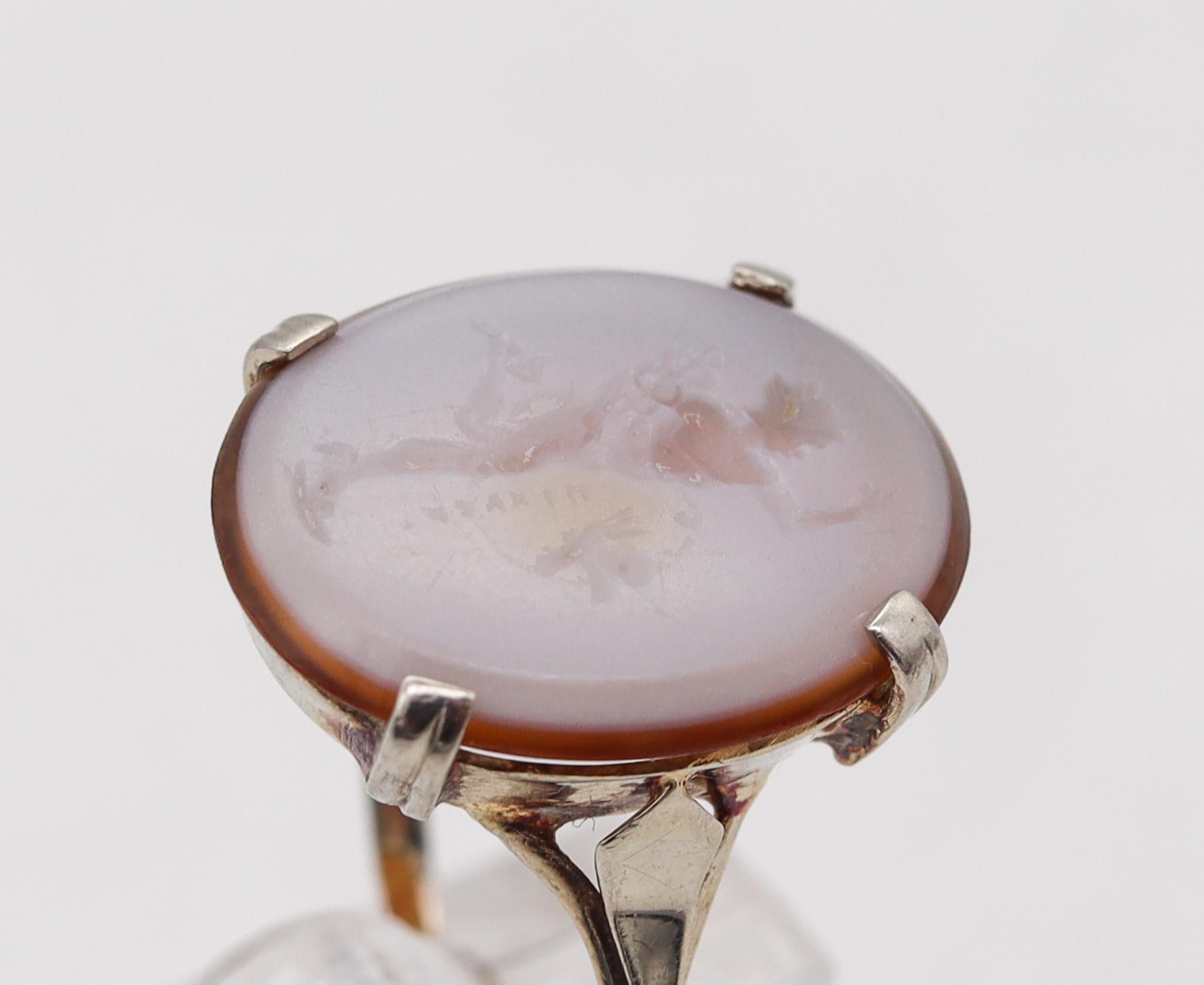 Cabochon Giovanni & Luigi Pichler 1790 Rare Agate Carved Intaglio of Mercury in 14kt Gold For Sale