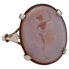 Used Giovanni & Luigi Pichler 1790 Rare Agate Carved Intaglio of Mercury in 14kt Gold