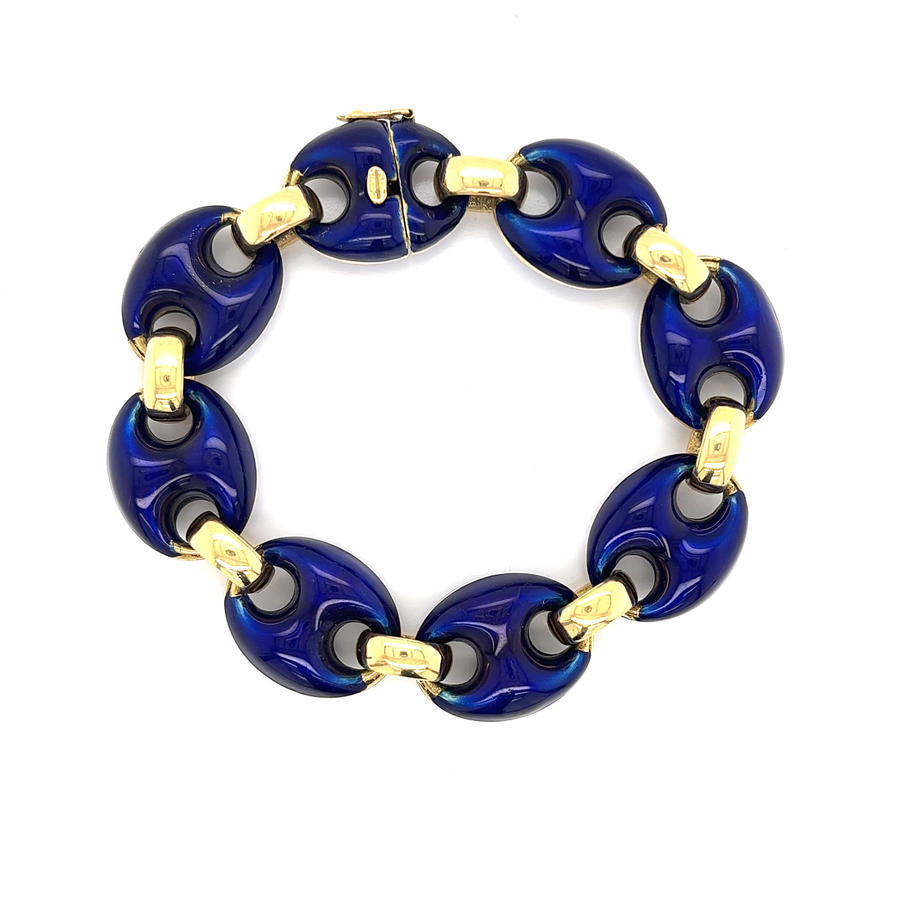 Giovanni Marchisio Gucci Puff 18k Kobaltblau emailliertes Armband (Retro)