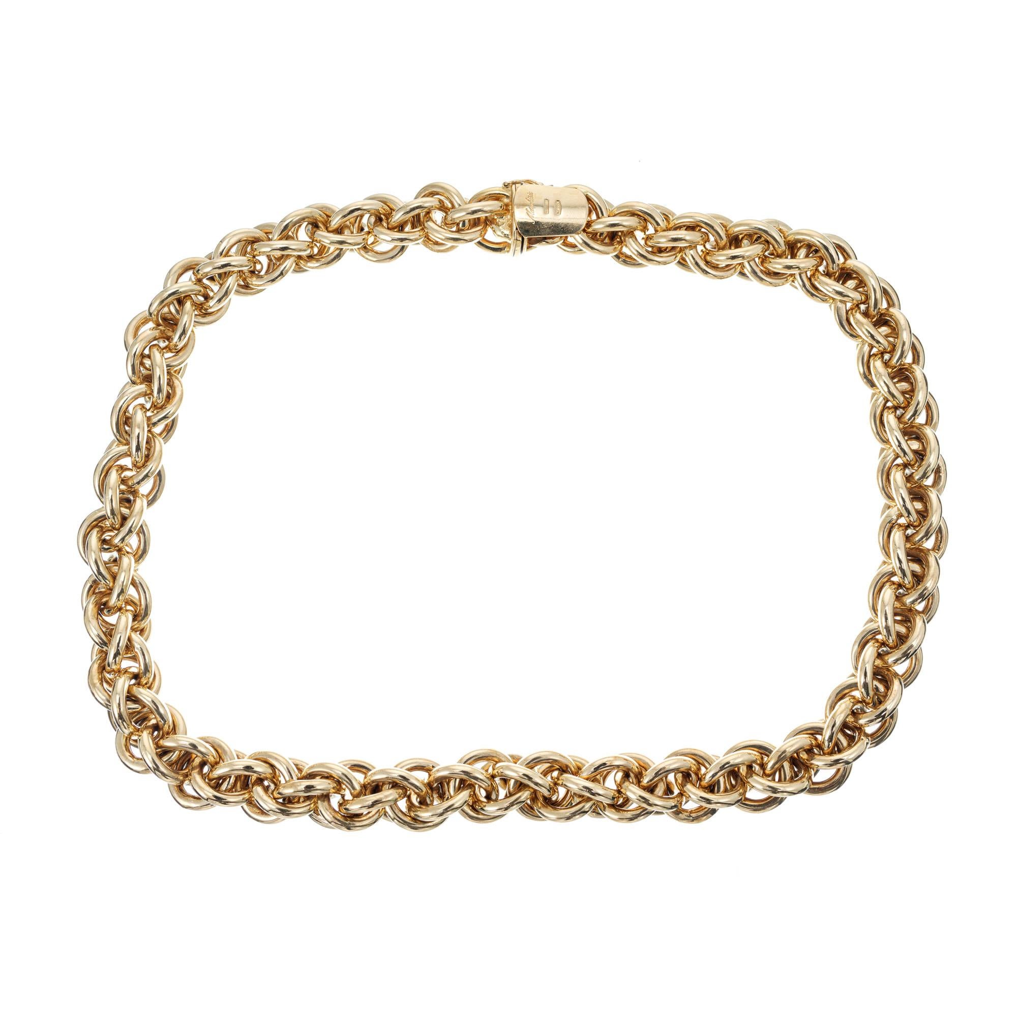 Giovanni Marchisio Heavy yellow gold link necklace. Hollow links. 13.5mm wide from Giovanni + Marchisio & Co. Italian factory. Circa 1960. 18 inches. 

18k yellow gold
Tested: 18k
135.3 grams
Stamped: 750
Hallmark: Marchisio
Total Length: 18