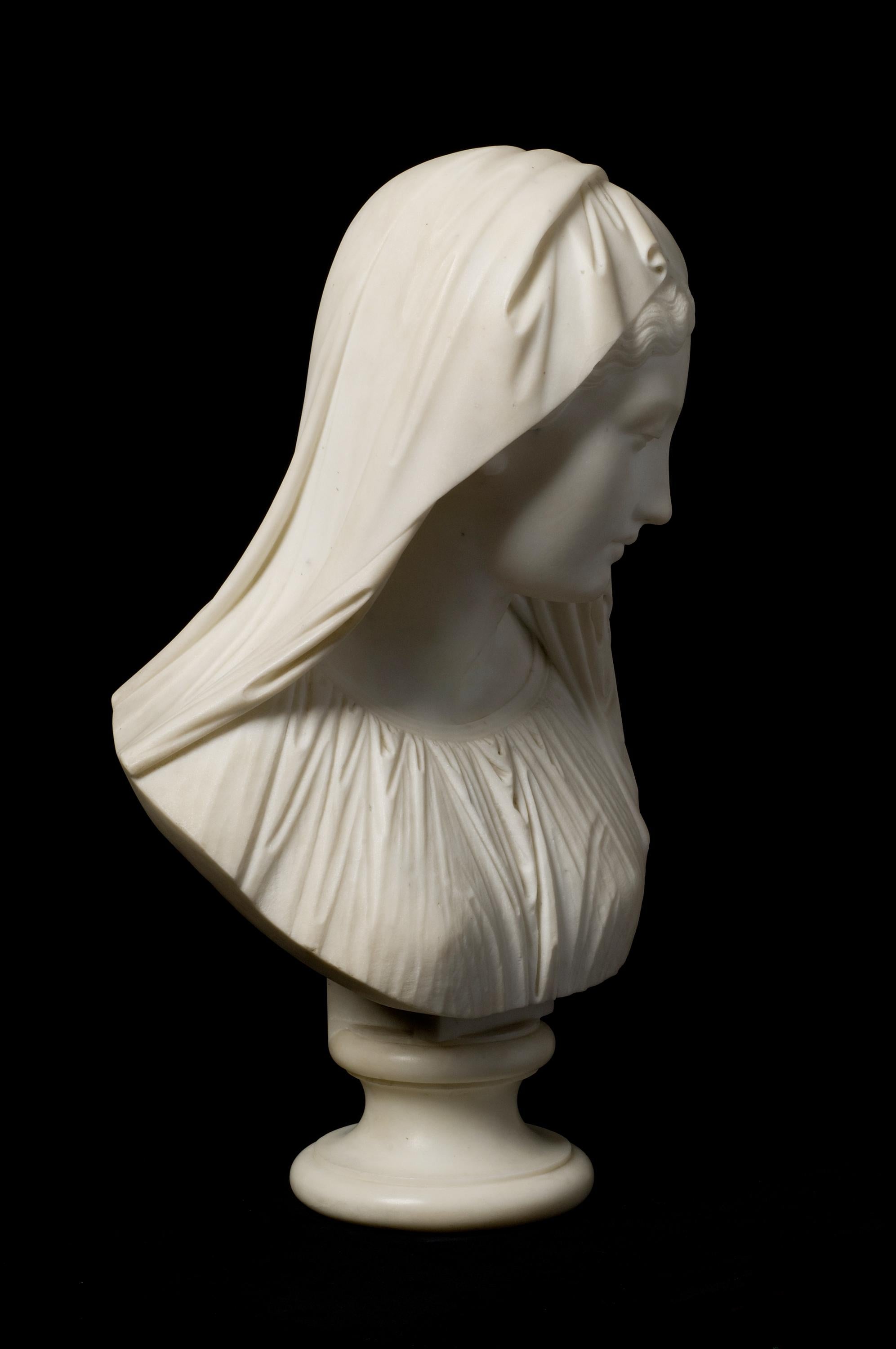 Veiled Woman Classical Marble - Romantic Sculpture by Giovanni Maria Benzoni