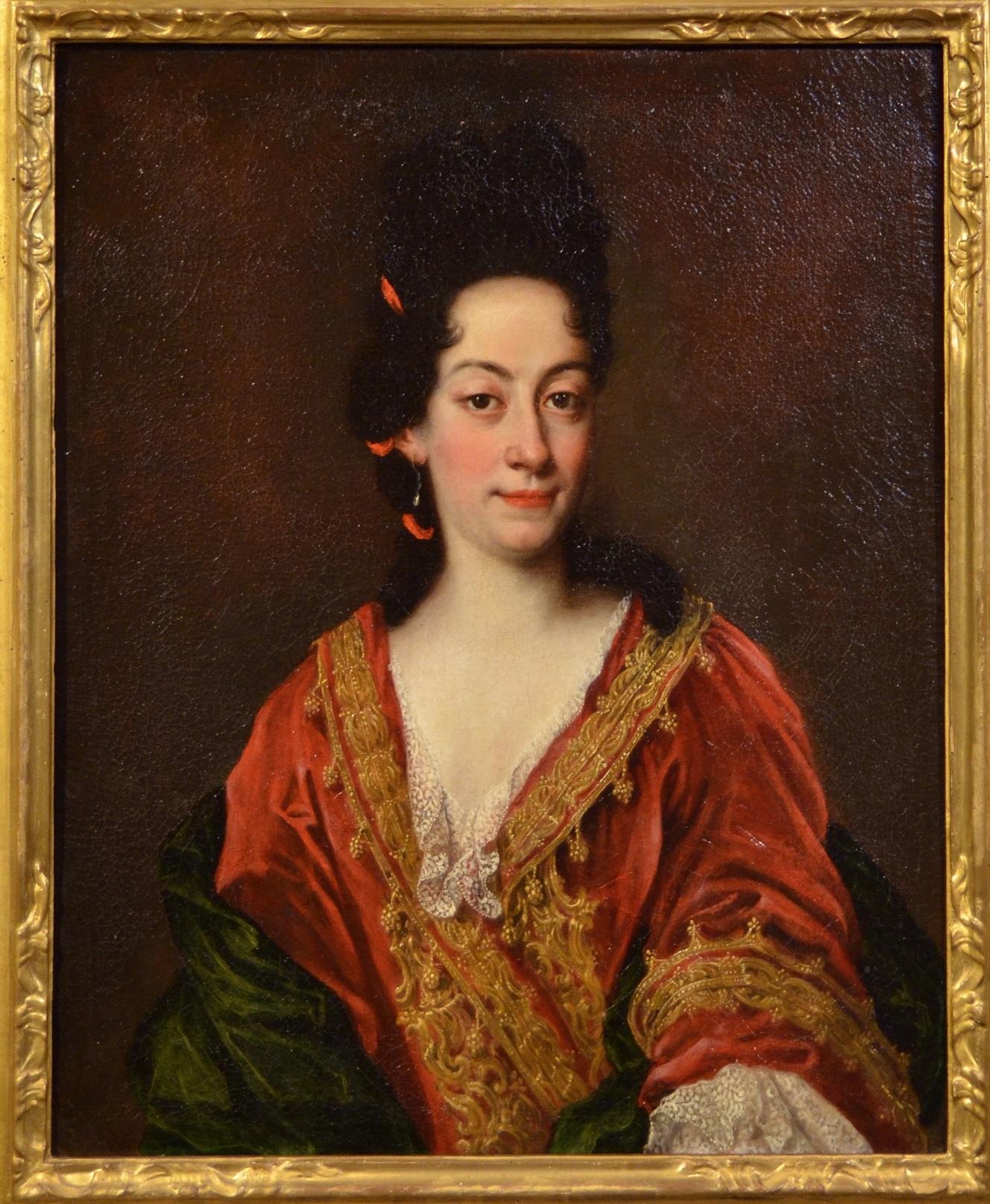 Portrait Woman Lady Delle Piane Paint Oil on canvas Old master 18th Century Art - Painting by Giovanni Maria delle Piane dit Mulinaretto (Genoa 1670 - Monticelli d´Ongina 1745)