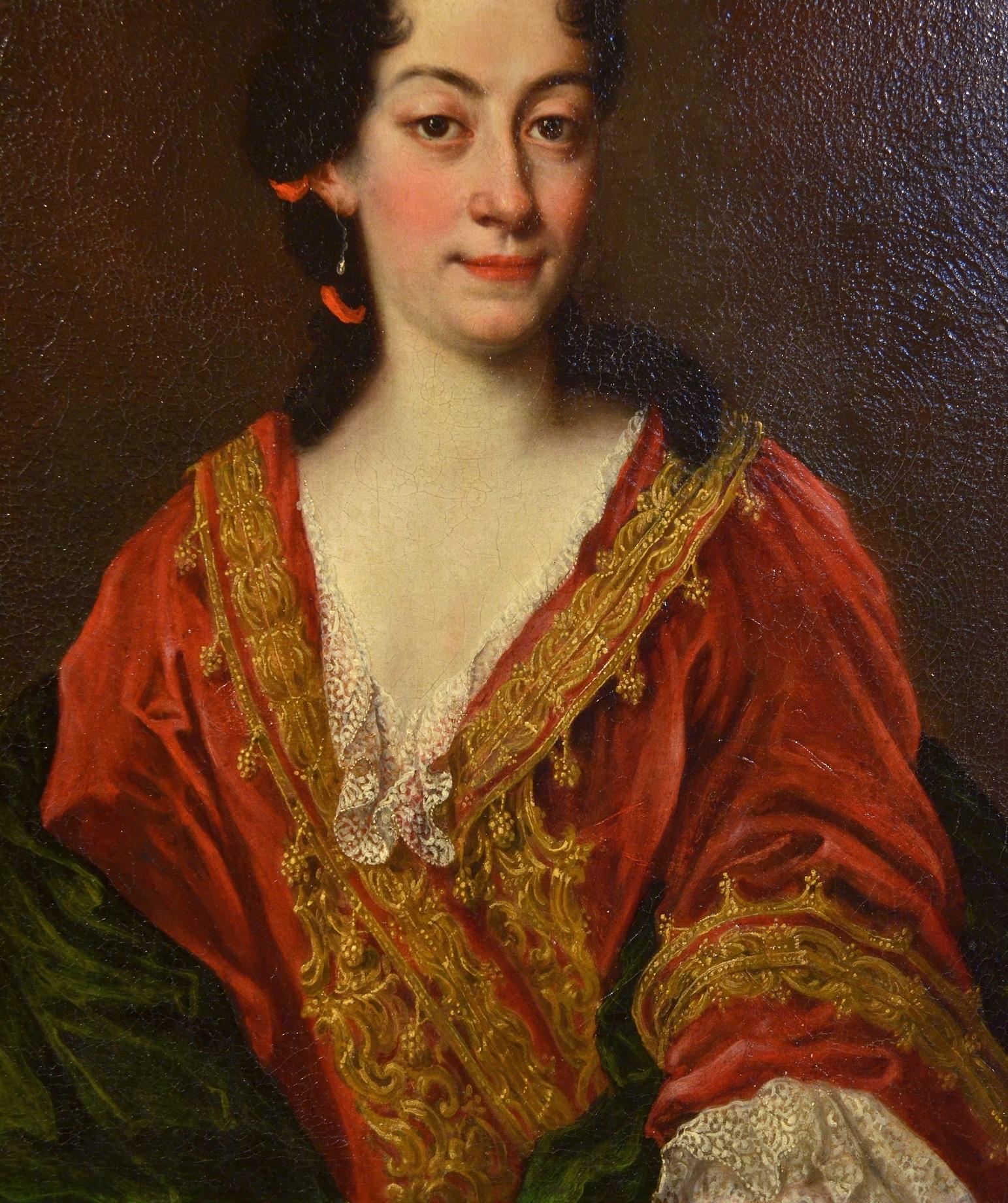 Portrait Woman Lady Delle Piane Paint Oil on canvas Old master 18th Century Art - Old Masters Painting by Giovanni Maria delle Piane dit Mulinaretto (Genoa 1670 - Monticelli d´Ongina 1745)