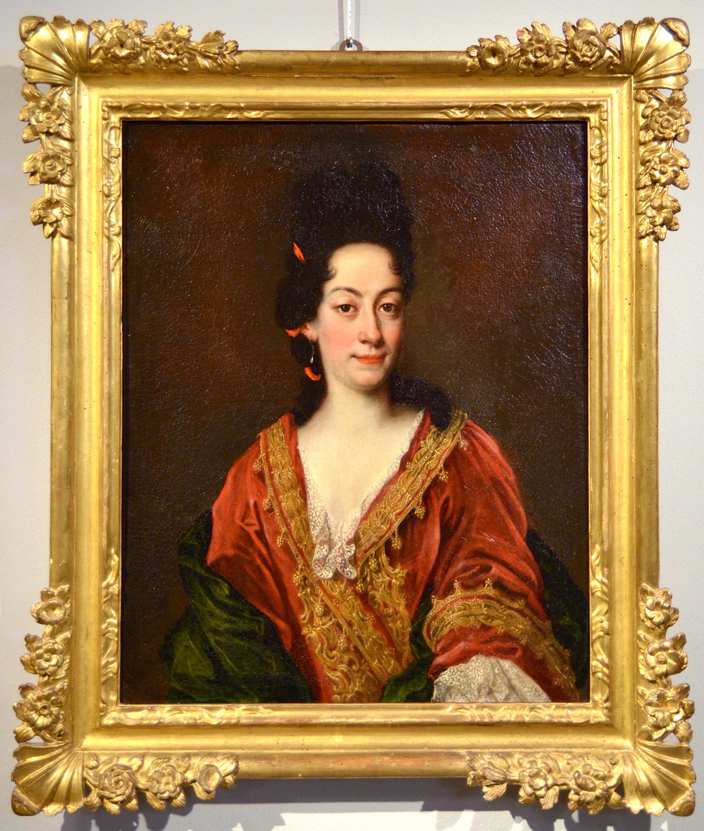 Portrait Painting Giovanni Maria delle Piane dit Mulinaretto (Genoa 1670 - Monticelli d´Ongina 1745) - Portrait Femme Lady Delle Piane Peinture Huile sur toile Ancien maître Art du 18ème siècle
