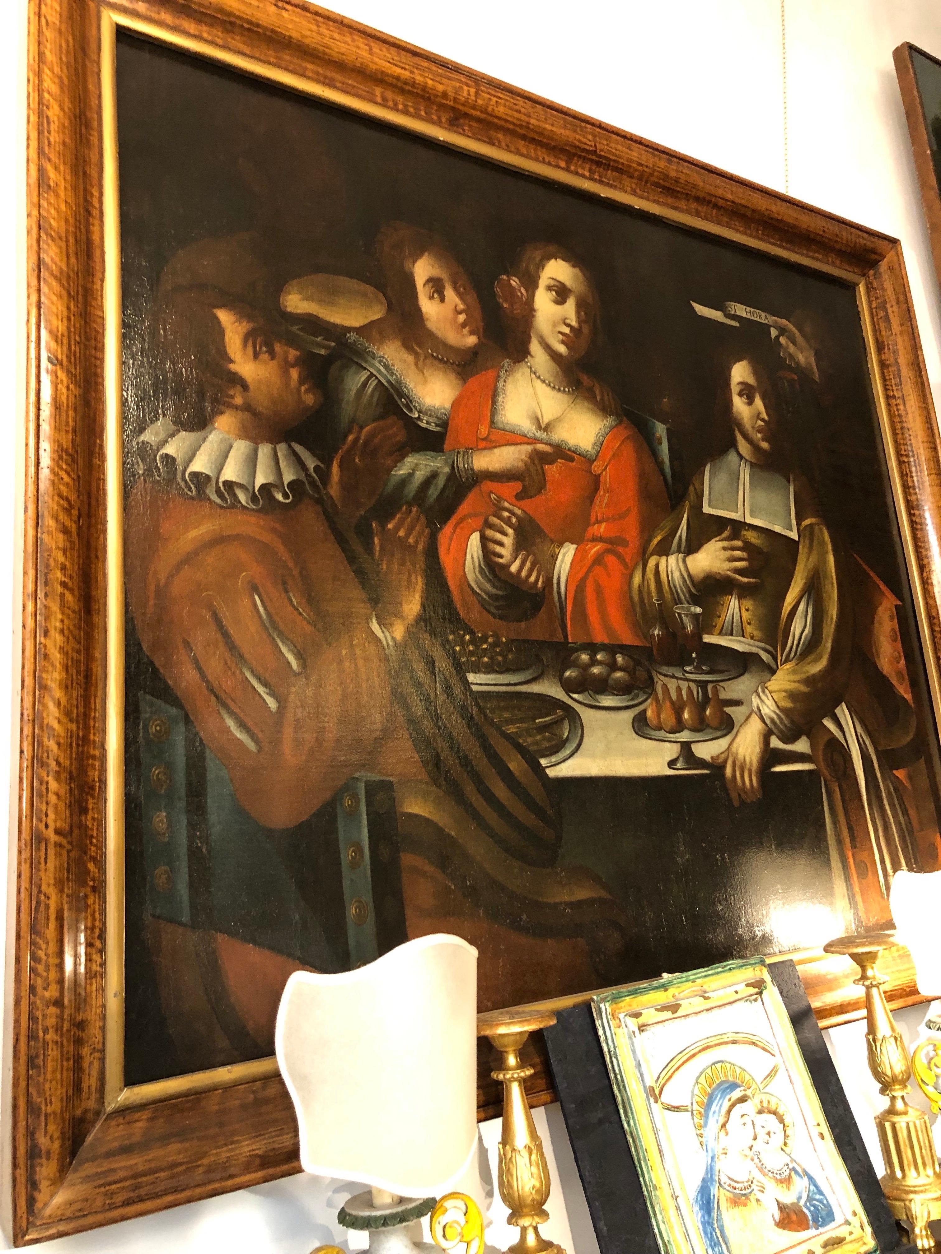 Banquete con figuras Memento Mori Italiano Siglo XVII según Giovanni Martinelli en venta 5