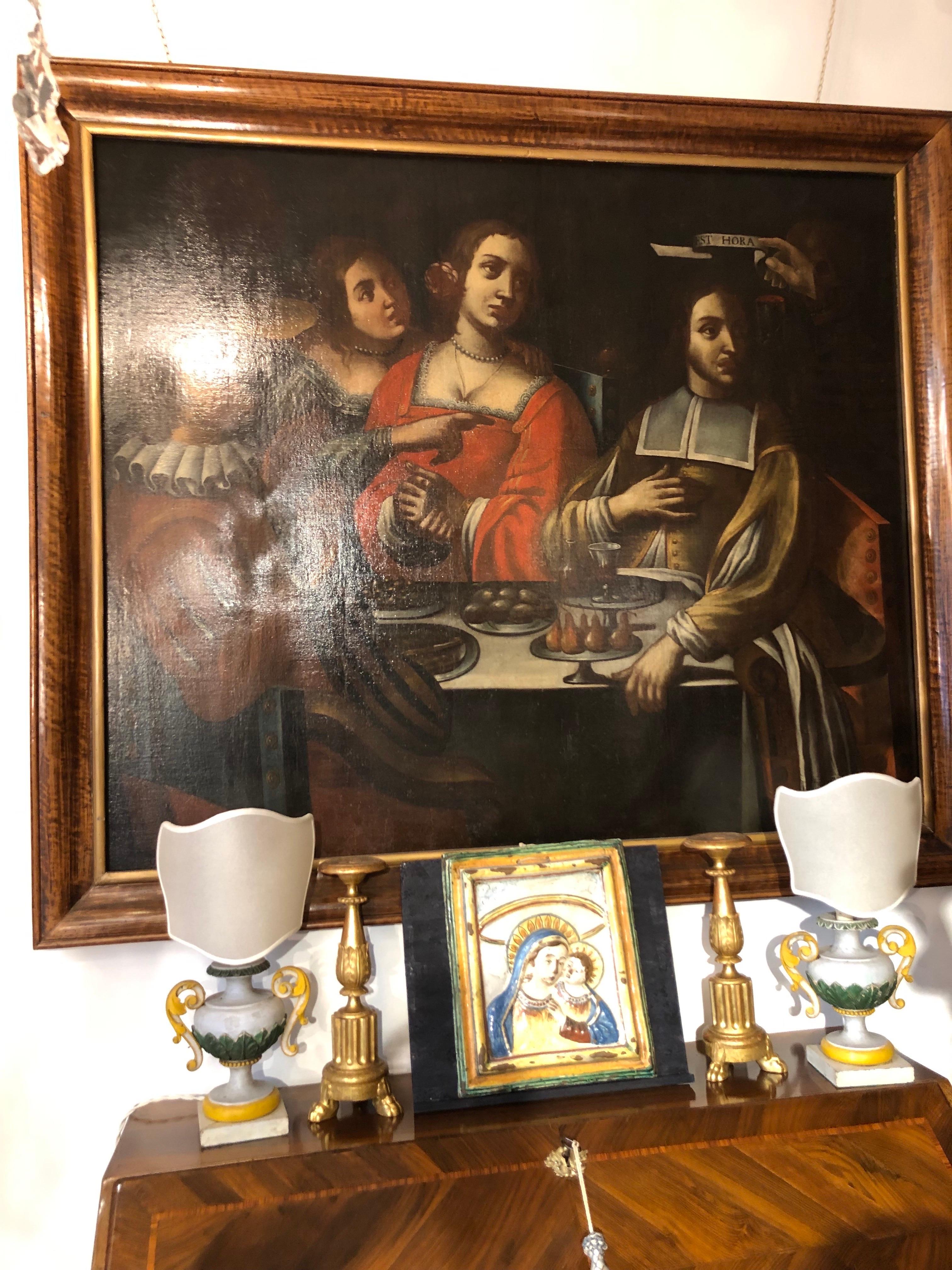 Banquete con figuras Memento Mori Italiano Siglo XVII según Giovanni Martinelli en venta 1