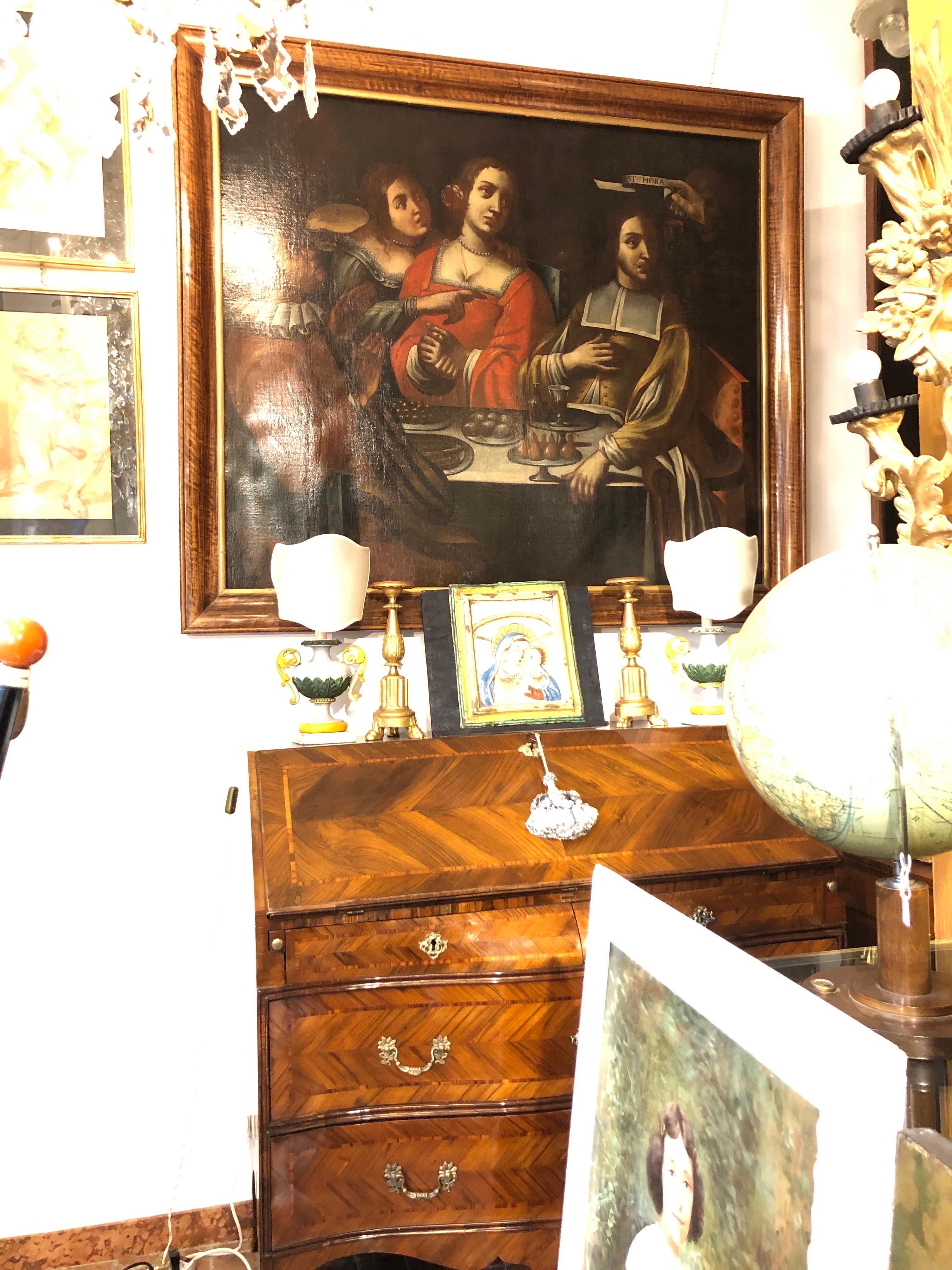 Banquete con figuras Memento Mori Italiano Siglo XVII según Giovanni Martinelli en venta 3