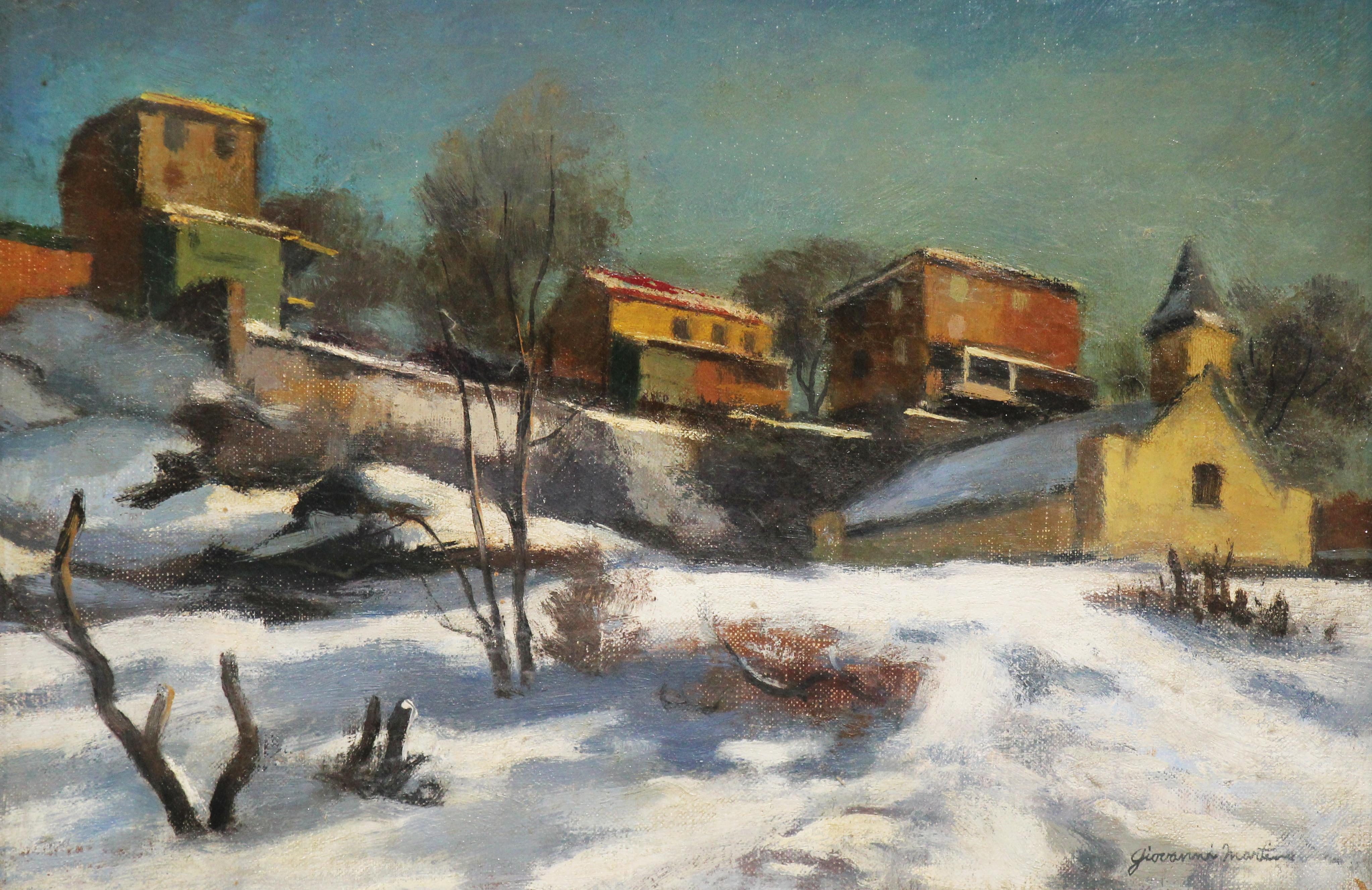 Giovanni Martino Landscape Painting – Manayunk, Regional American Winter Cityscape von Pennsylvania Impressionist