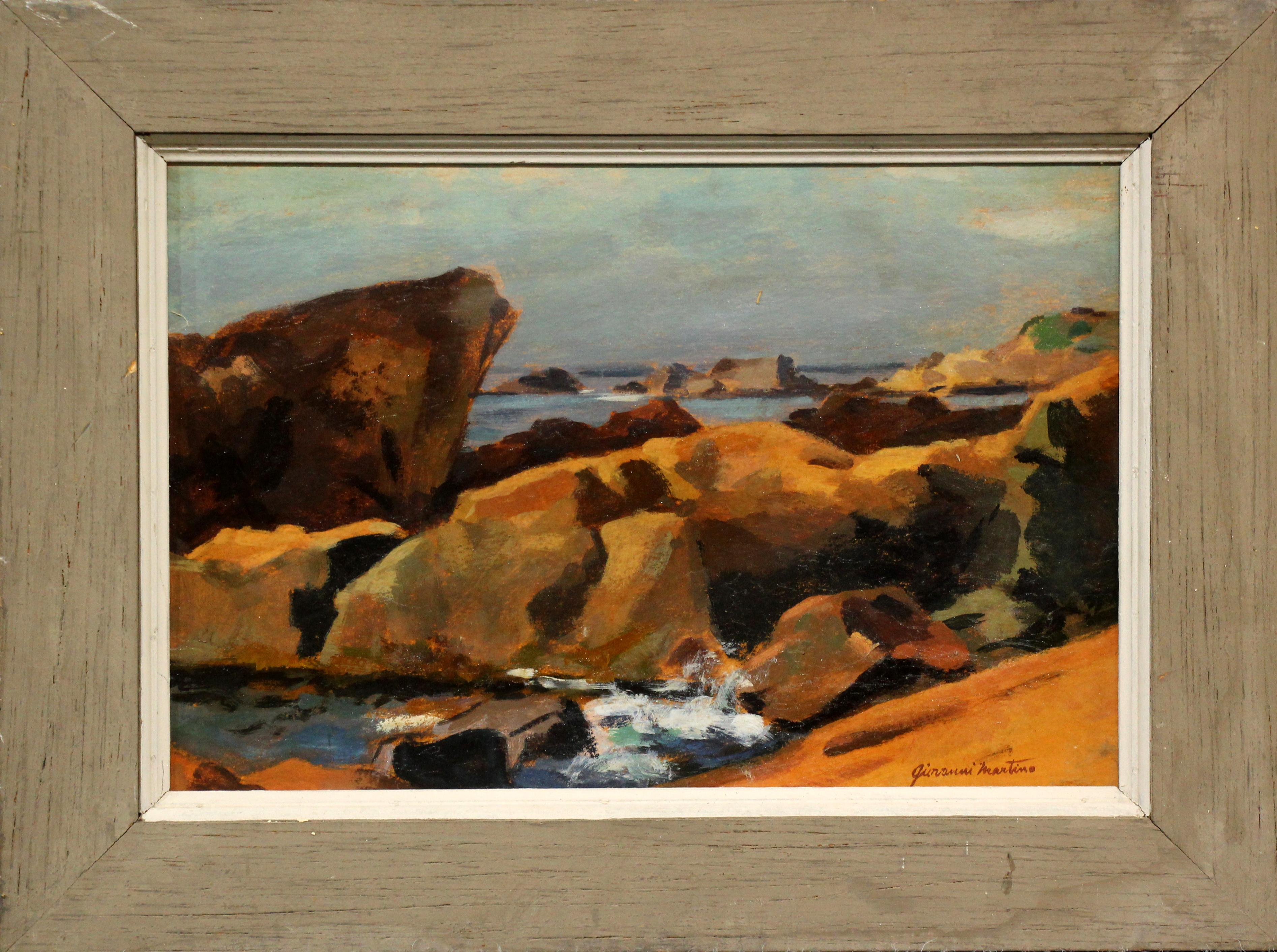 New England Rocks, Seascape by Pennsylvania Impressionist - Painting by Giovanni Martino