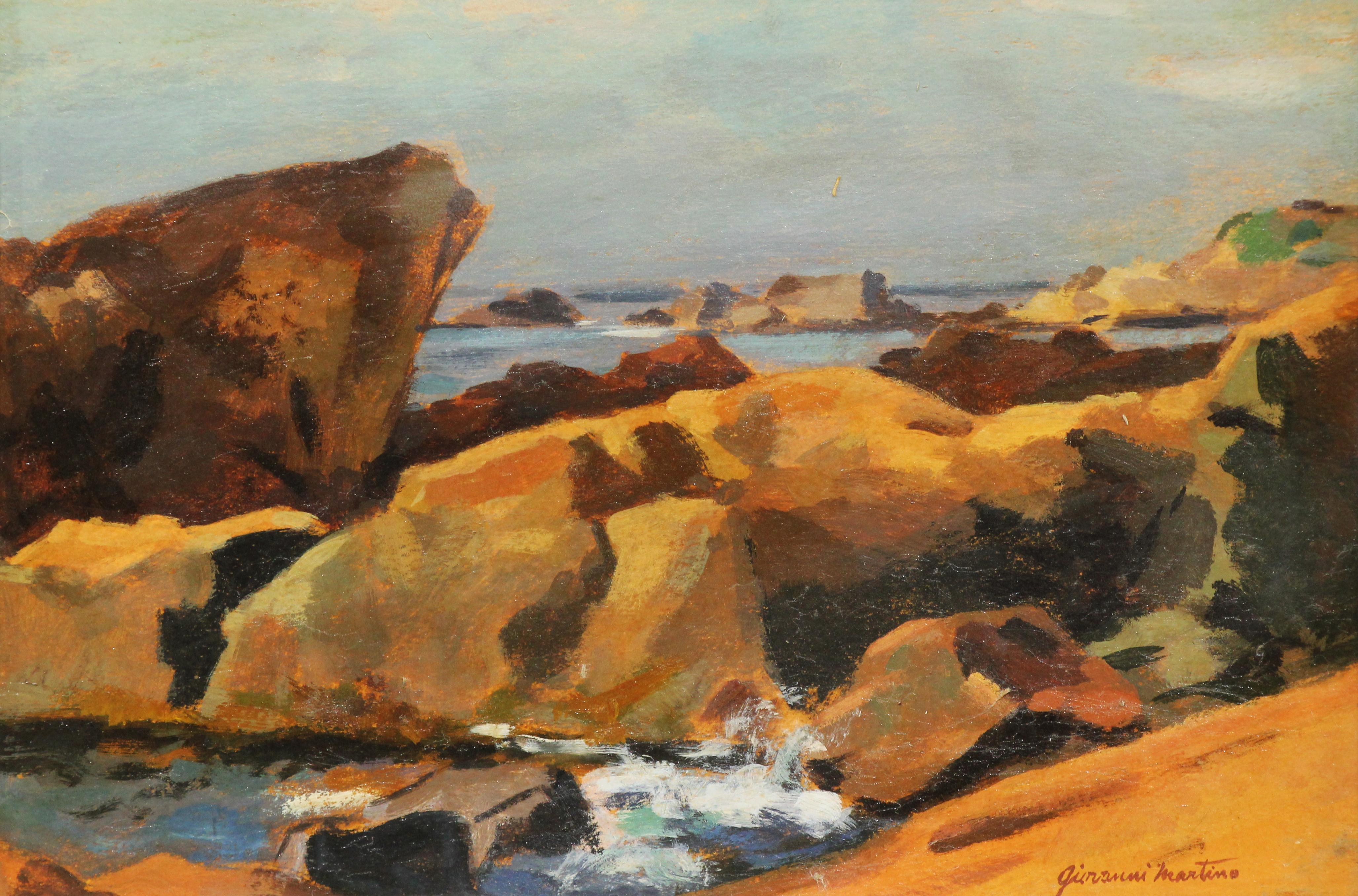 Giovanni Martino Landscape Painting - New England Rocks, Seascape by Pennsylvania Impressionist