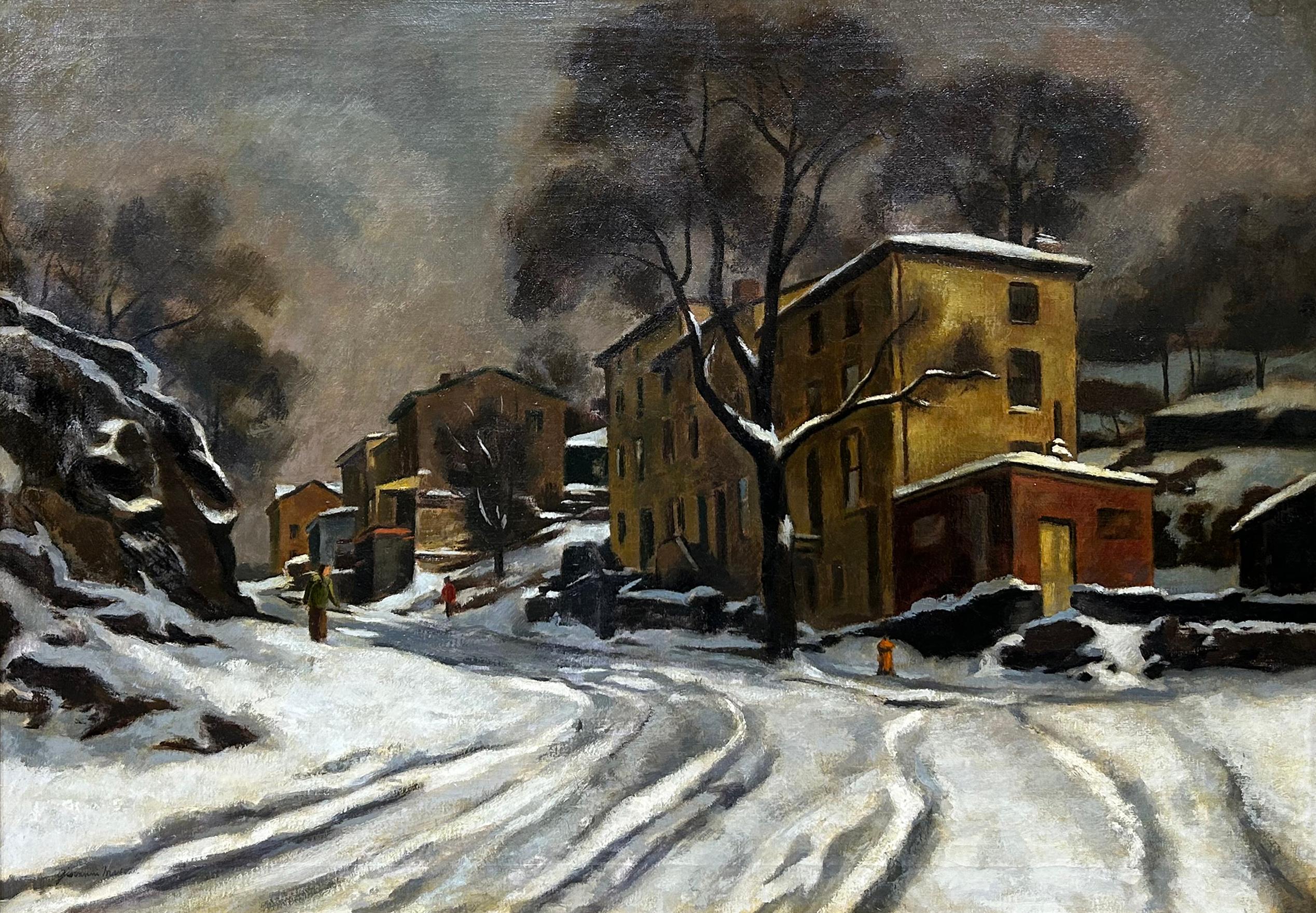 Giovanni Martino Landscape Painting - Winter in Manayunk, Regional American Cityscape by Pennsylvania Impressionist