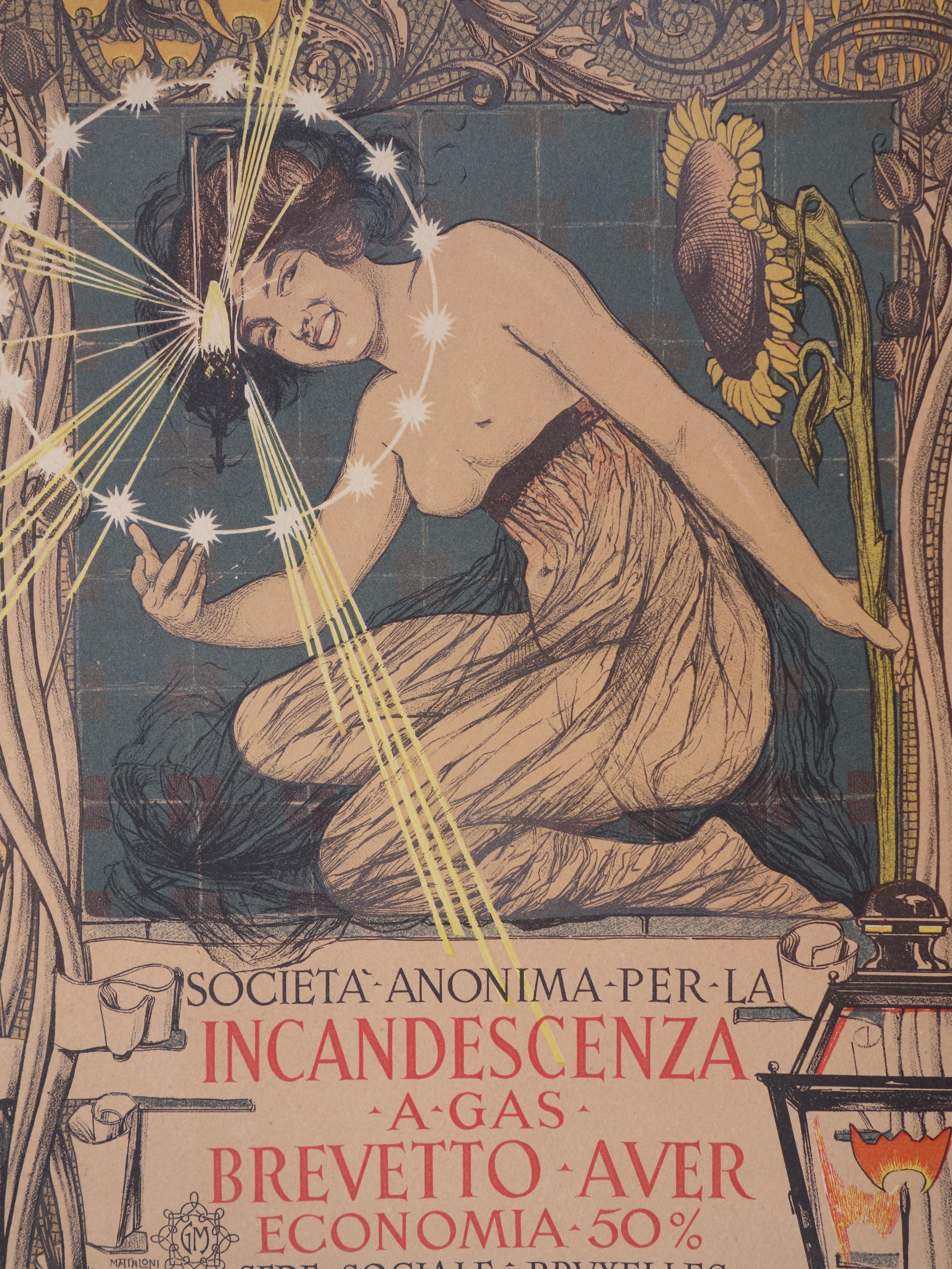 Incandescencia - Litografía, 1897 - Figurative Print Marrón de Giovanni Mataloni