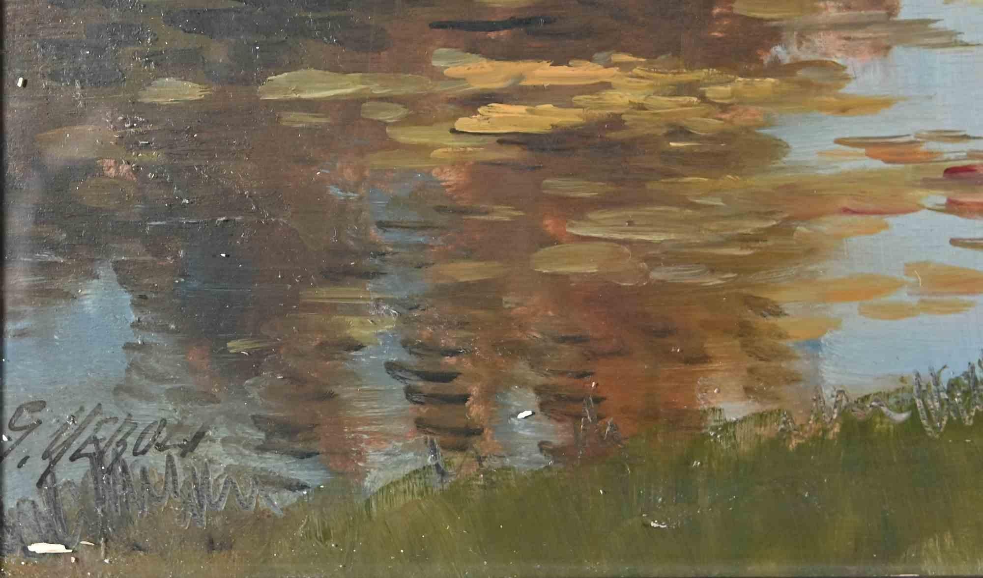 Landscape - Oil Paint by Giovanni Meroli - mid-20th Century For Sale 1