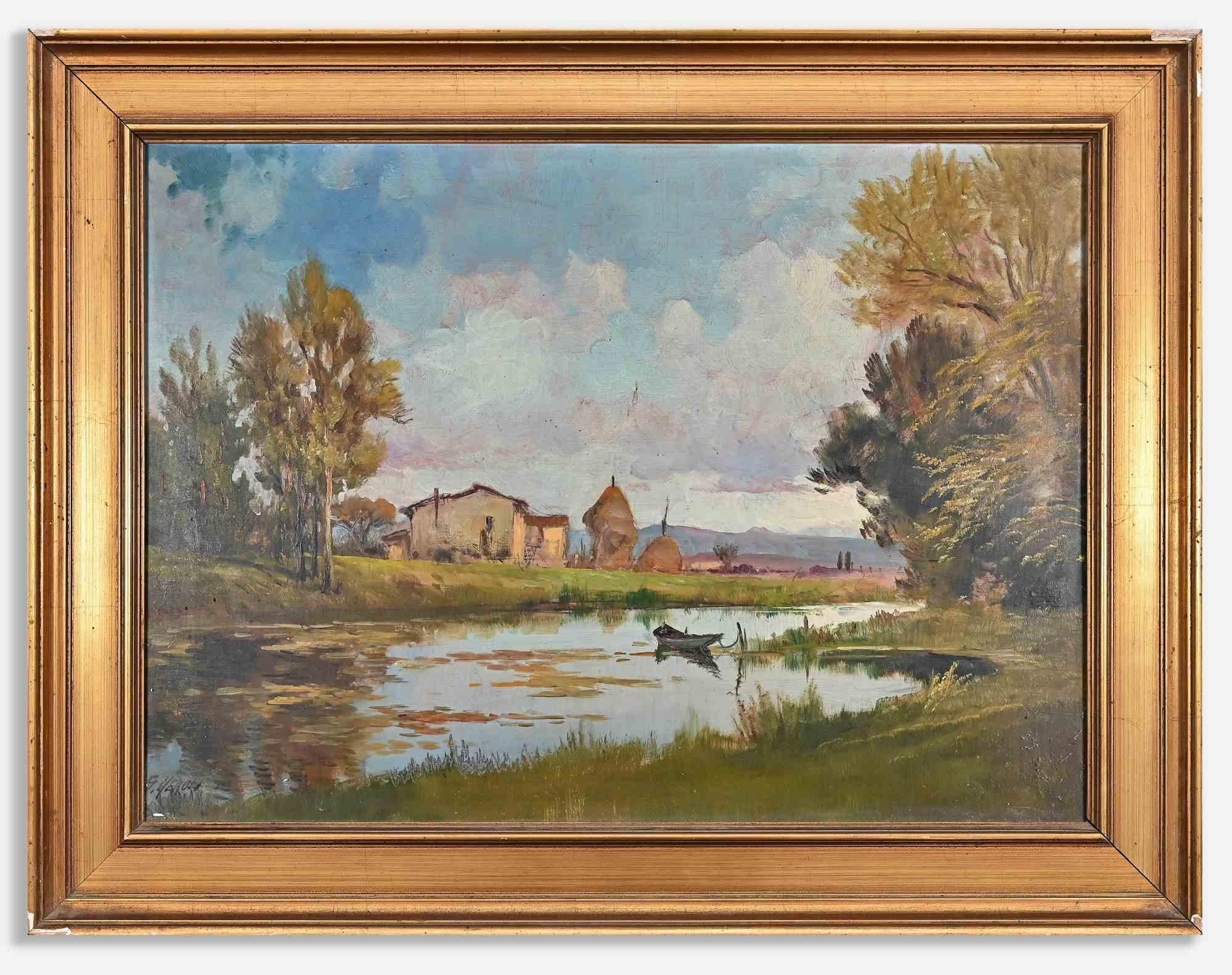 Il paesaggio è un'opera d'arte moderna realizzata a metà del XX secolo da Giovanni Meroli (1890-1960).

Olio misto colorato su tela.

Firmato a mano sul margine inferiore.

Include la cornice: 77 x 97 cm

