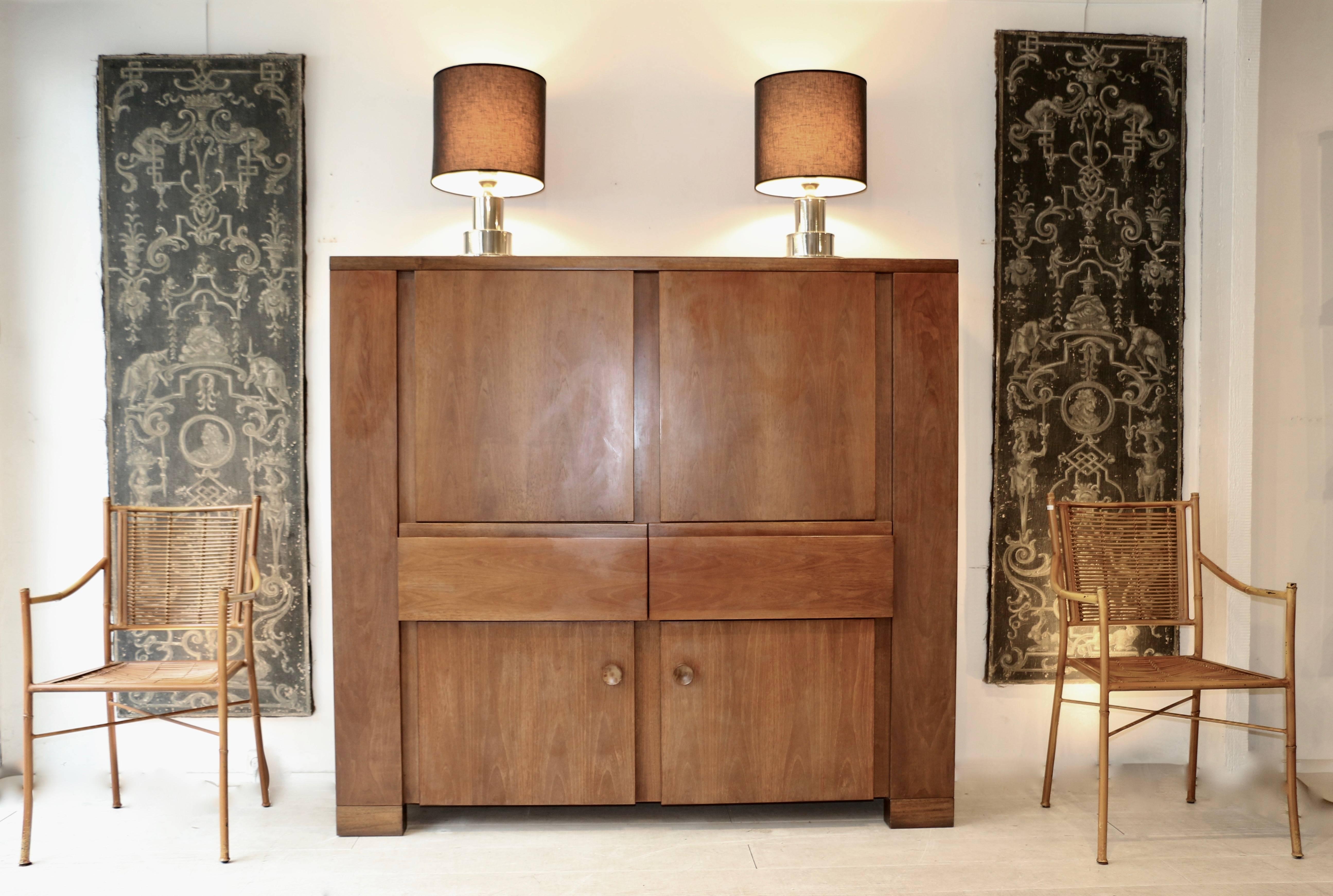 Giovanni Michelucci. 1964. Large storage unit in solid walnut from the Torbecchia series. The cabinet is composed of four doors and two drawers.