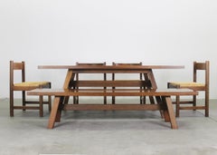 Giovanni Michelucci, Esszimmer-Set mit Tischbank und Stühlen von Poltronova