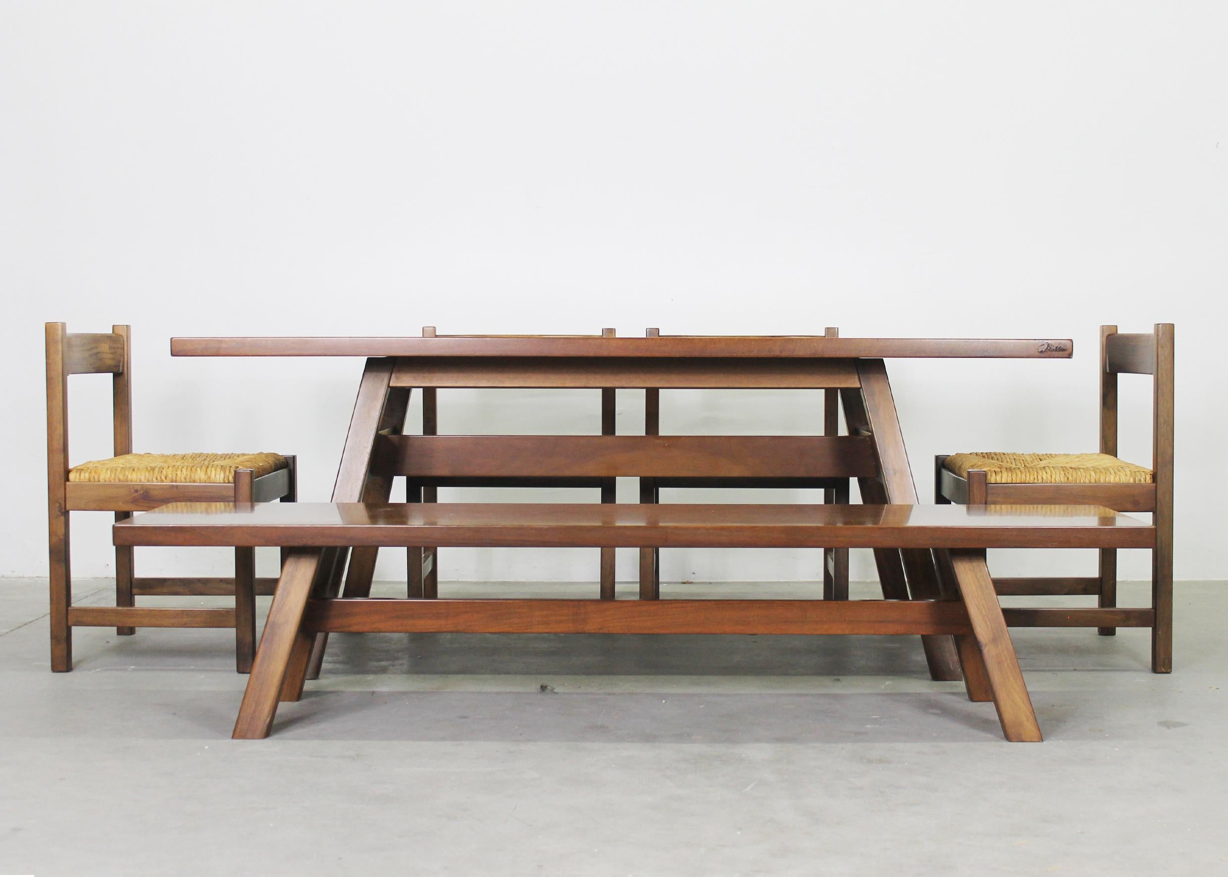 Mid-Century Modern Giovanni Michelucci Dining Room Set with Table Bench and Chairs by Poltronova