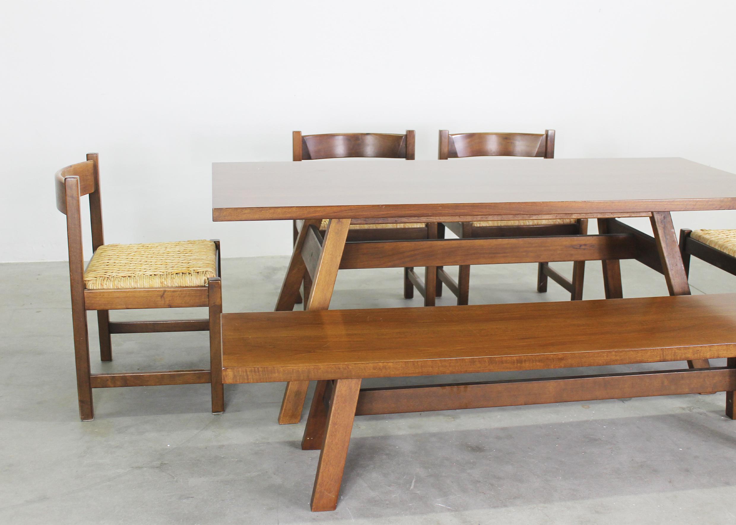 Mid-Century Modern Ensemble de salle à manger Giovanni Michelucci avec banc de table et chaises par Poltronova en vente