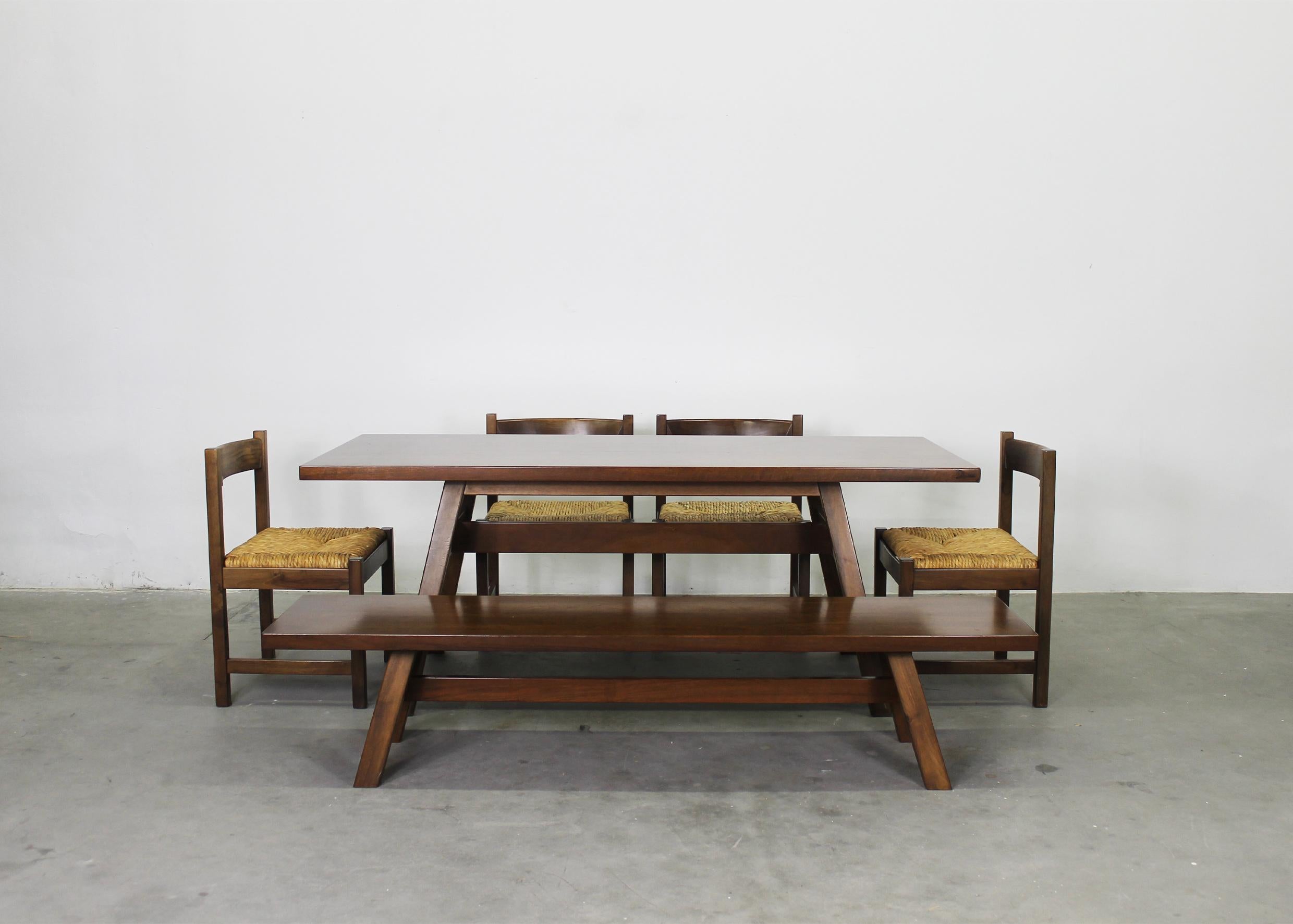 Woven Giovanni Michelucci Dining Room Set with Table Bench and Chairs by Poltronova