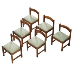 Giovanni Michelucci pour Poltronova : six chaises de salle à manger en noyer et tissu vert