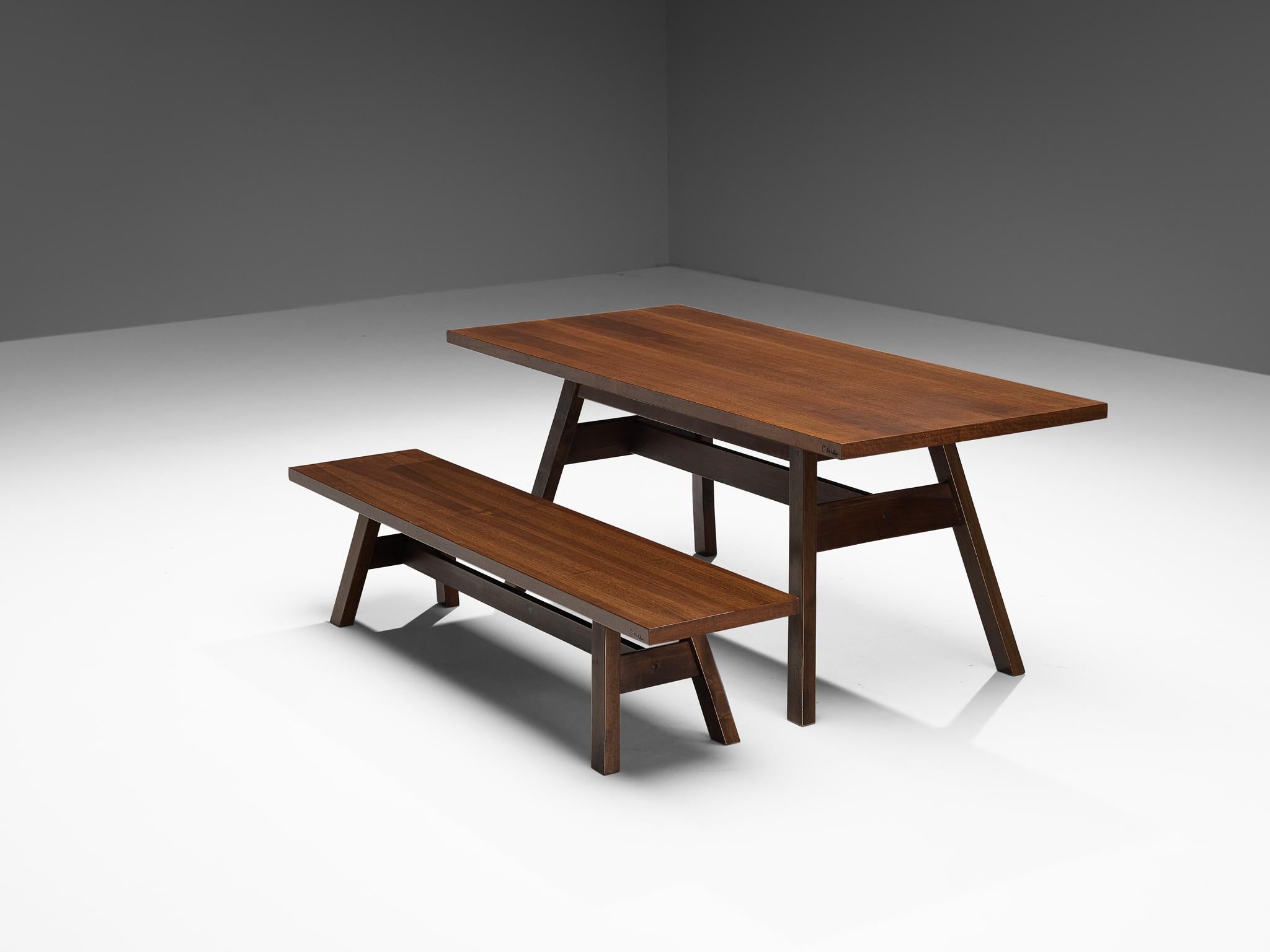  Giovanni Michelucci for Poltronova, ´Torbecchia', table and bench, walnut, Italy, design 1964

This dining room set consisting of a beautiful table and bench in walnut wood is designed by Giovanni Michelucci. This set, with its solid and grand
