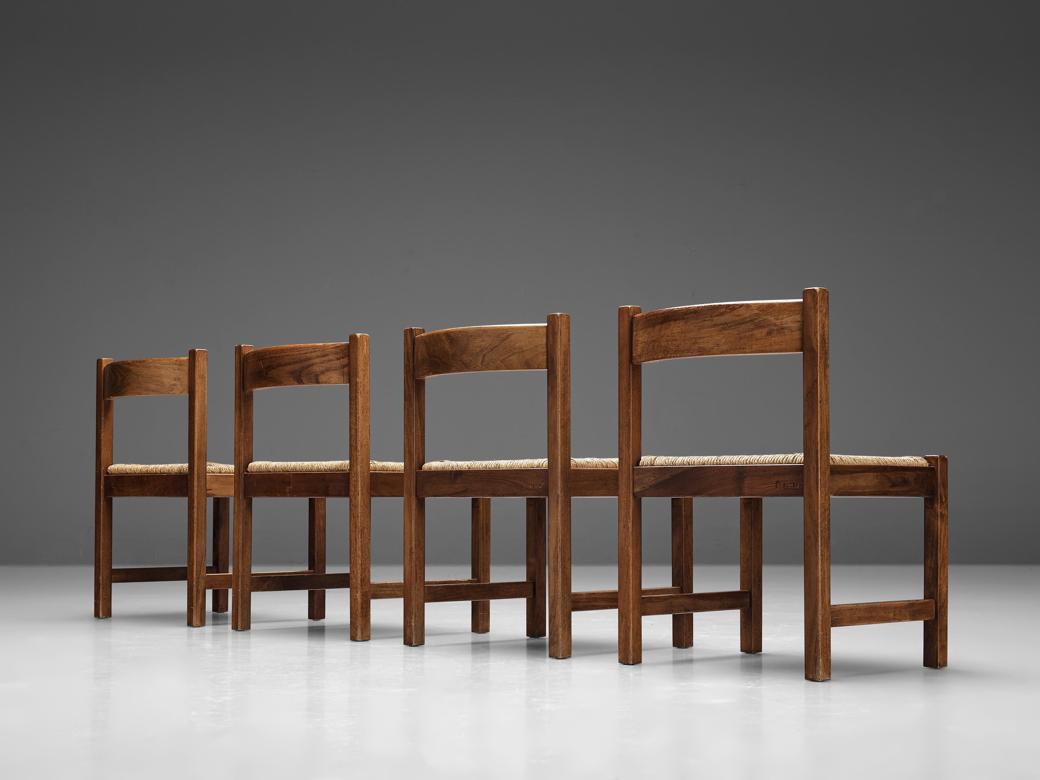 Giovanni Michelucci for Poltronova 'Torbecchia' Set of Dining Chairs in Walnut In Good Condition In Waalwijk, NL